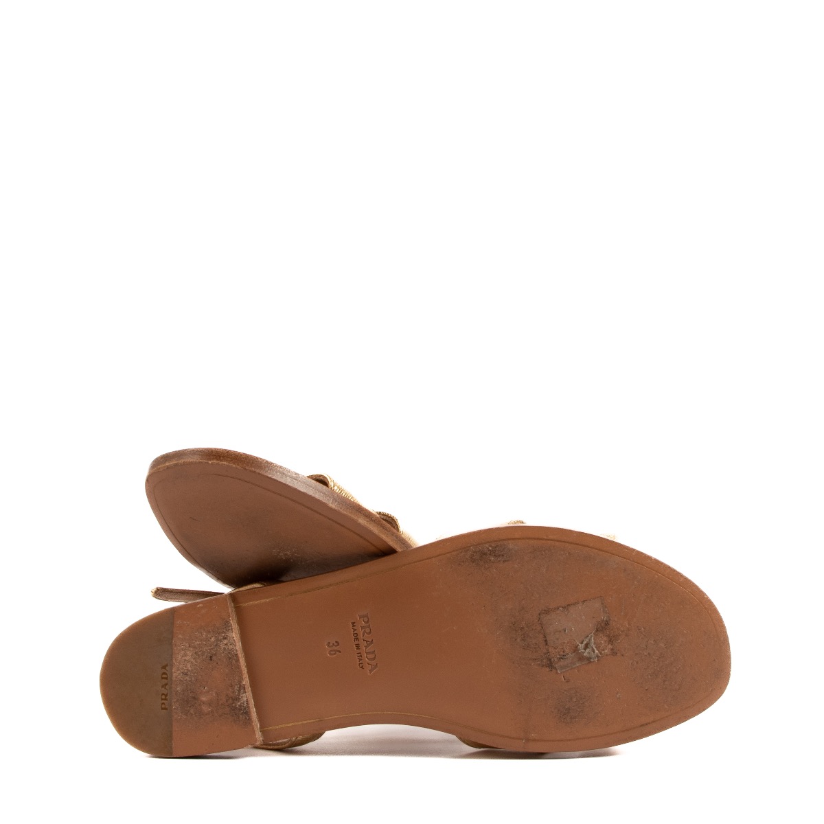 Prada Gold & Tan Leather Bow Sandals - size 36 ○ Labellov
