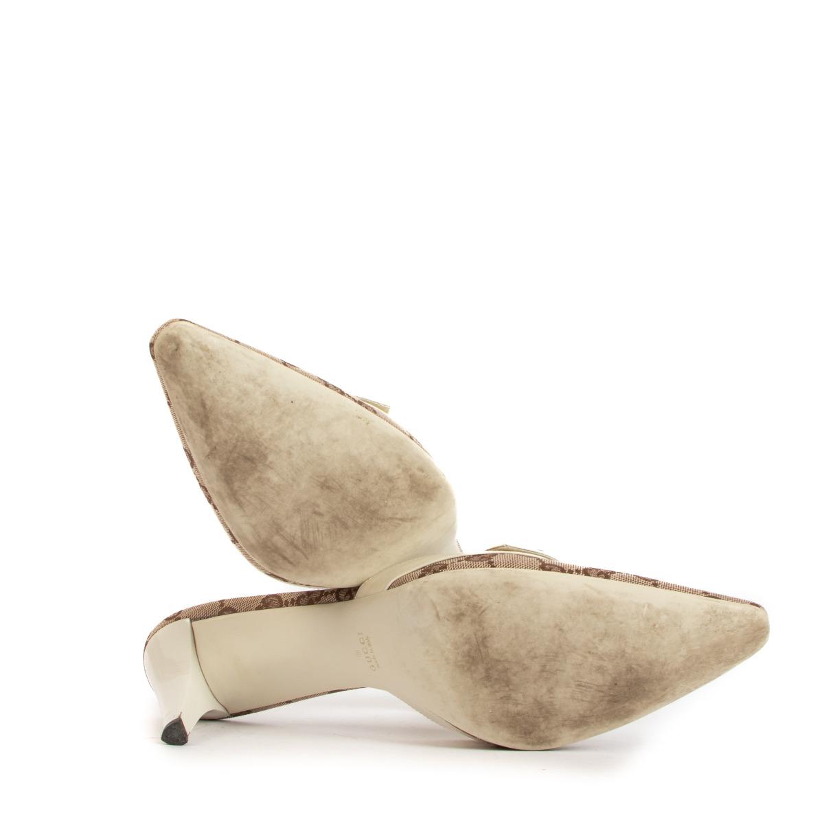 GUCCI モノグラム　ミュール　35C Gucci Monogram Canvas Mules - Size 39,5 ○ Labellov ○ Buy