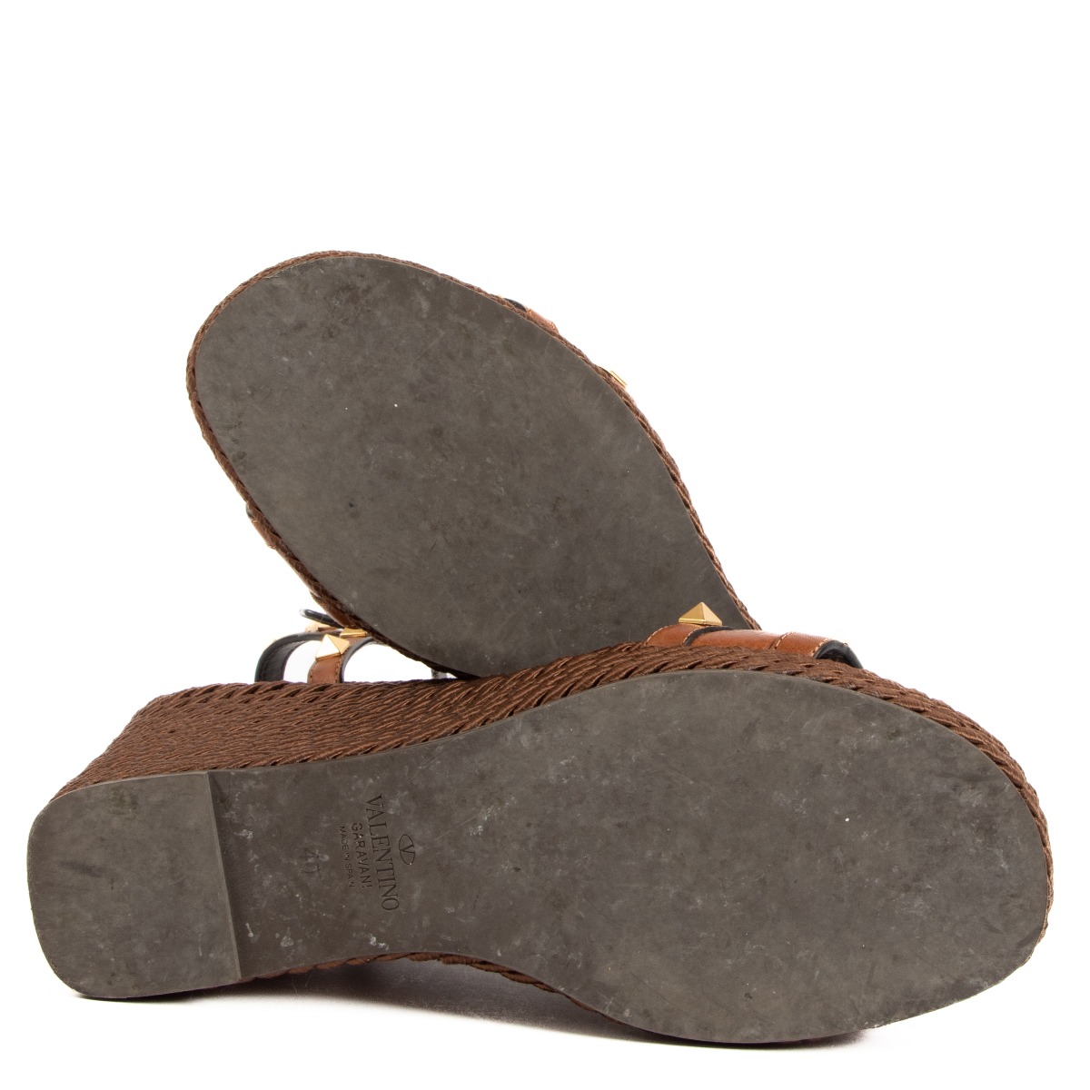 Valentino Garavani Torchon Brown Rockstud Wedge Sandals