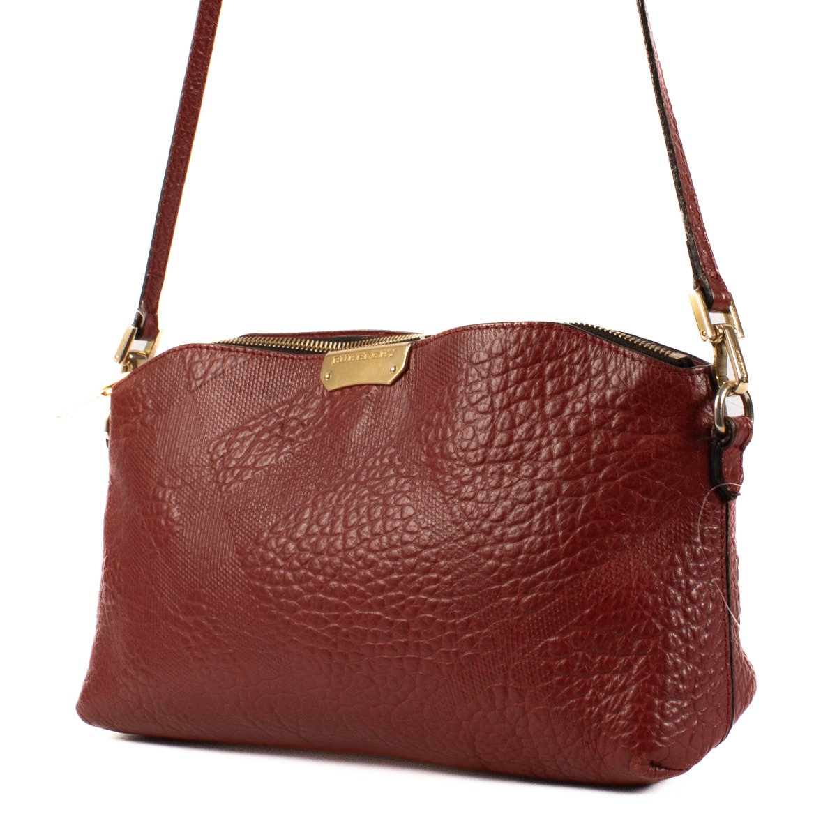 Burberry Red Calfskin Check Embossed Small Chichester