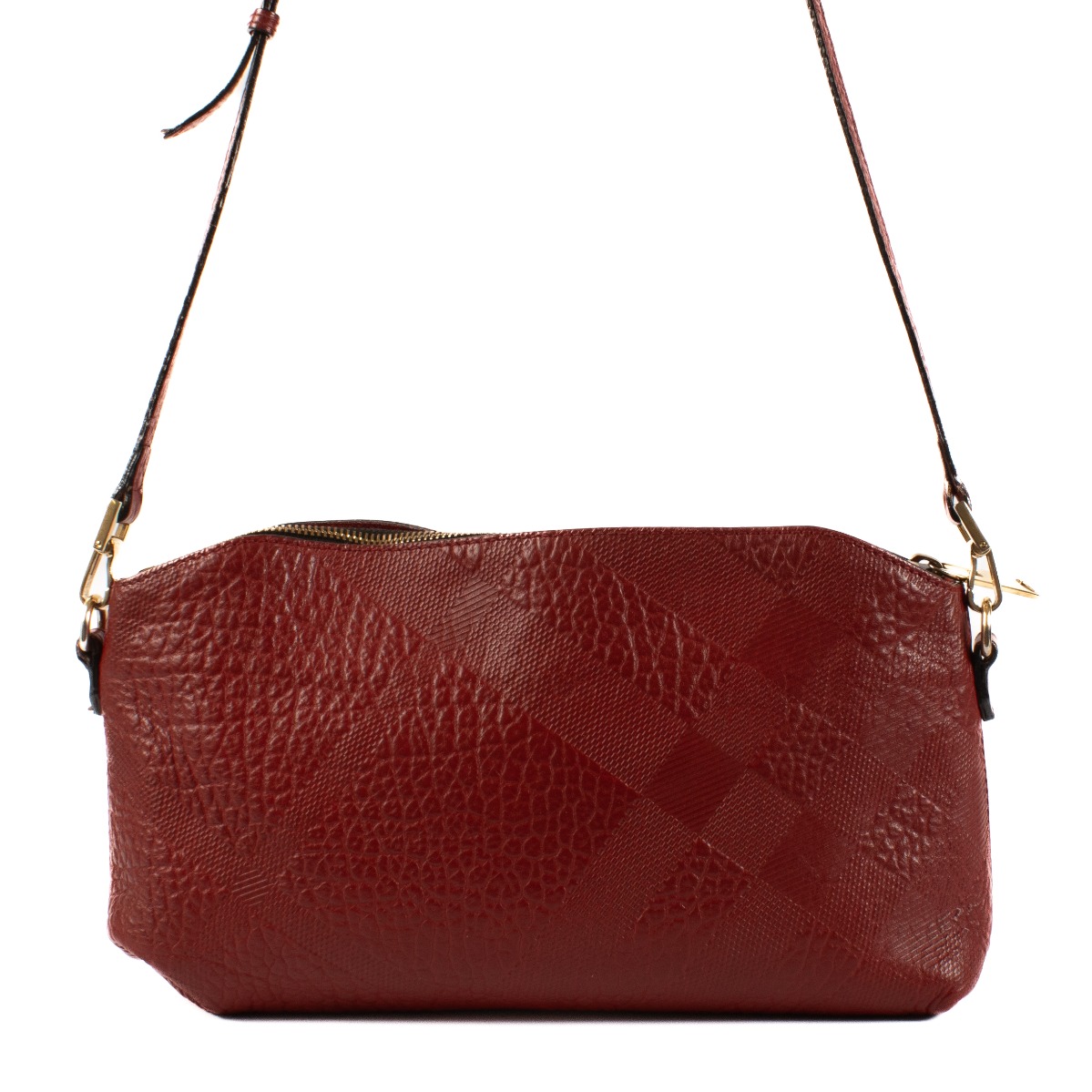 Burberry Red Calfskin Check Embossed Small Chichester
