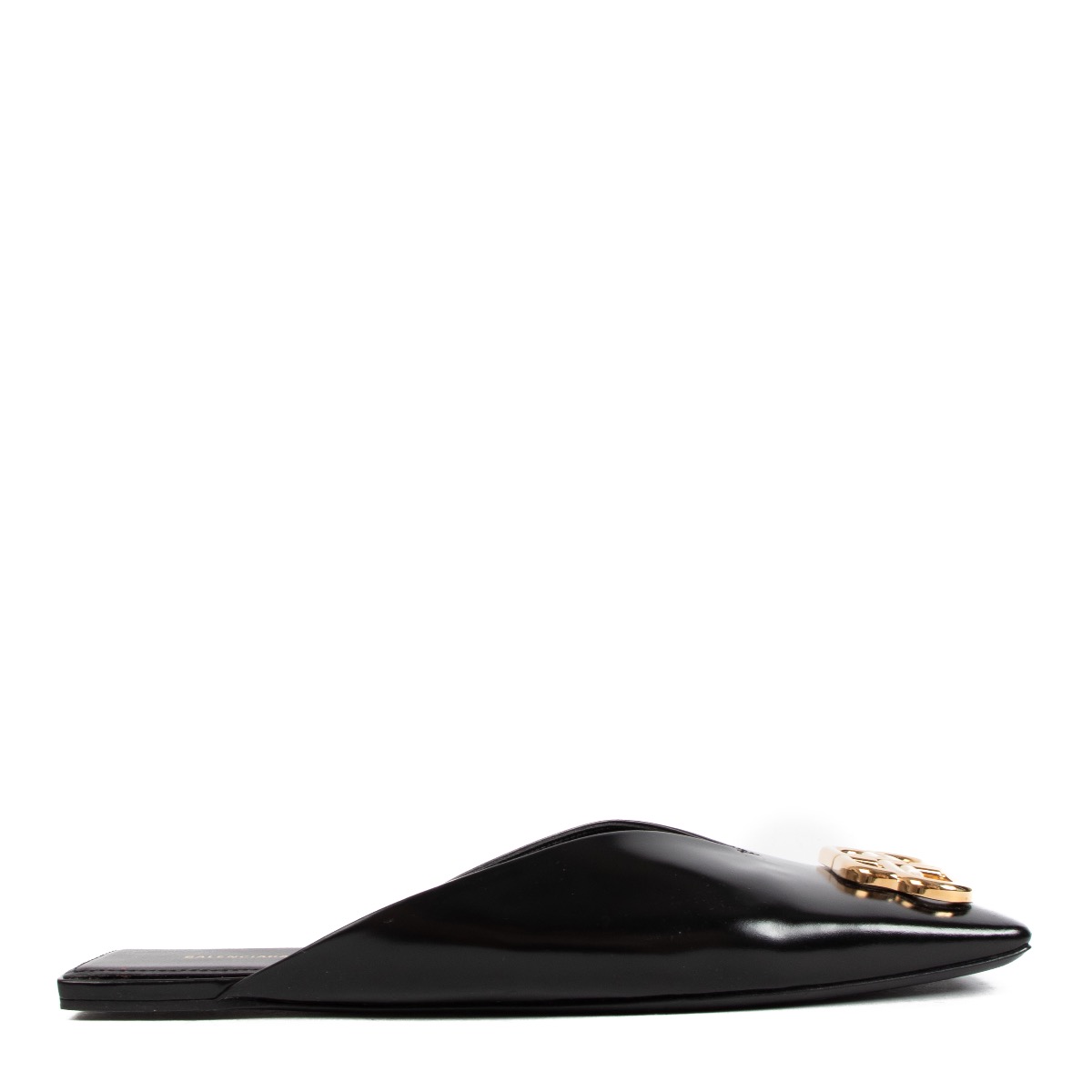 Balenciaga Black Leather Double Square BB Flats - size 39,5