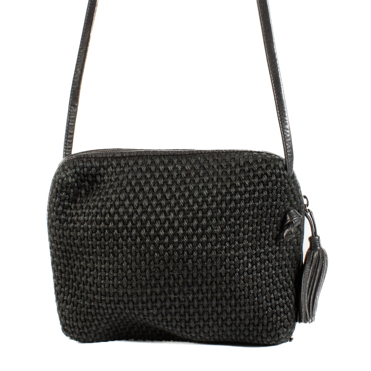 Bottega Veneta Vintage Black Woven Raffia Nodini Bag