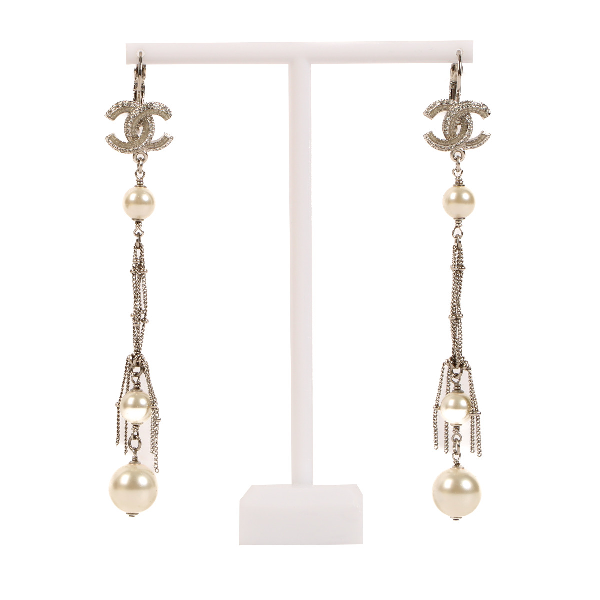 Chanel Regal Crown CC Drop Earrings Metal and Faux Pearls with Crystals  Gold 230474186