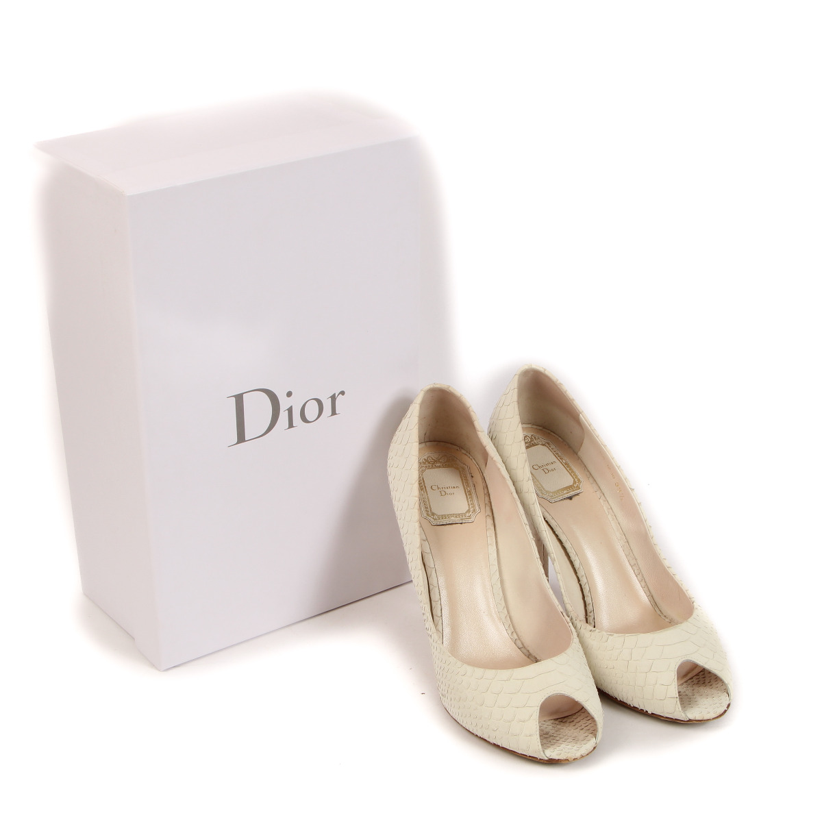 Christian Dior Miss Dior White Python Peep-toe Pumps - size