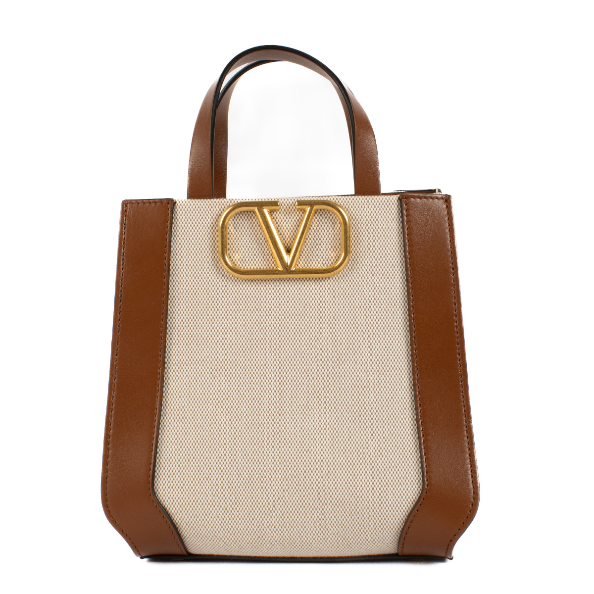 トートバッグ 25ss VALENTINO BEIGE LEATHER AND COTTON TOTES ll09305_valentino_canva_gold_t