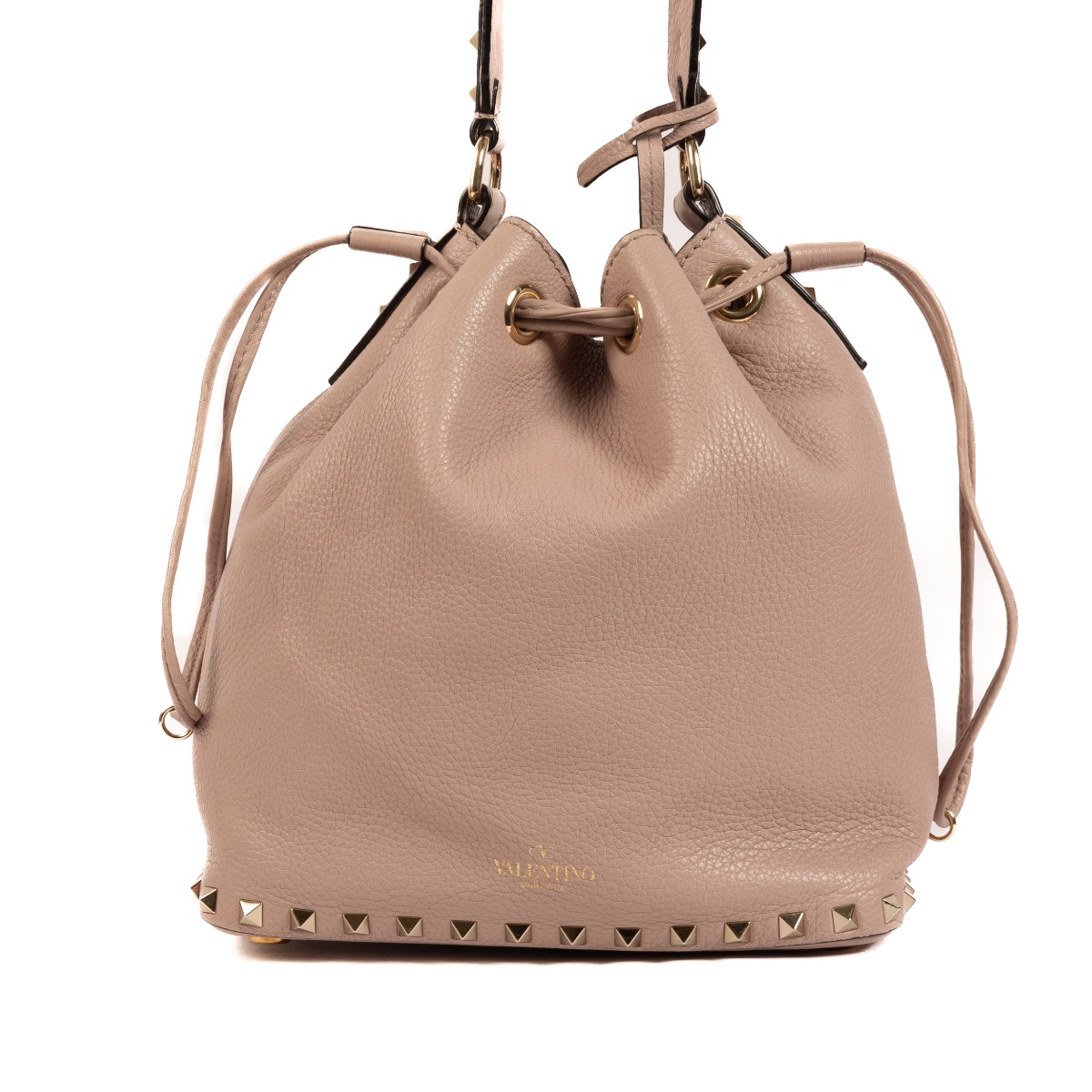 Valentino Garavani Sand Beige Leather Rockstud Bucket Bag