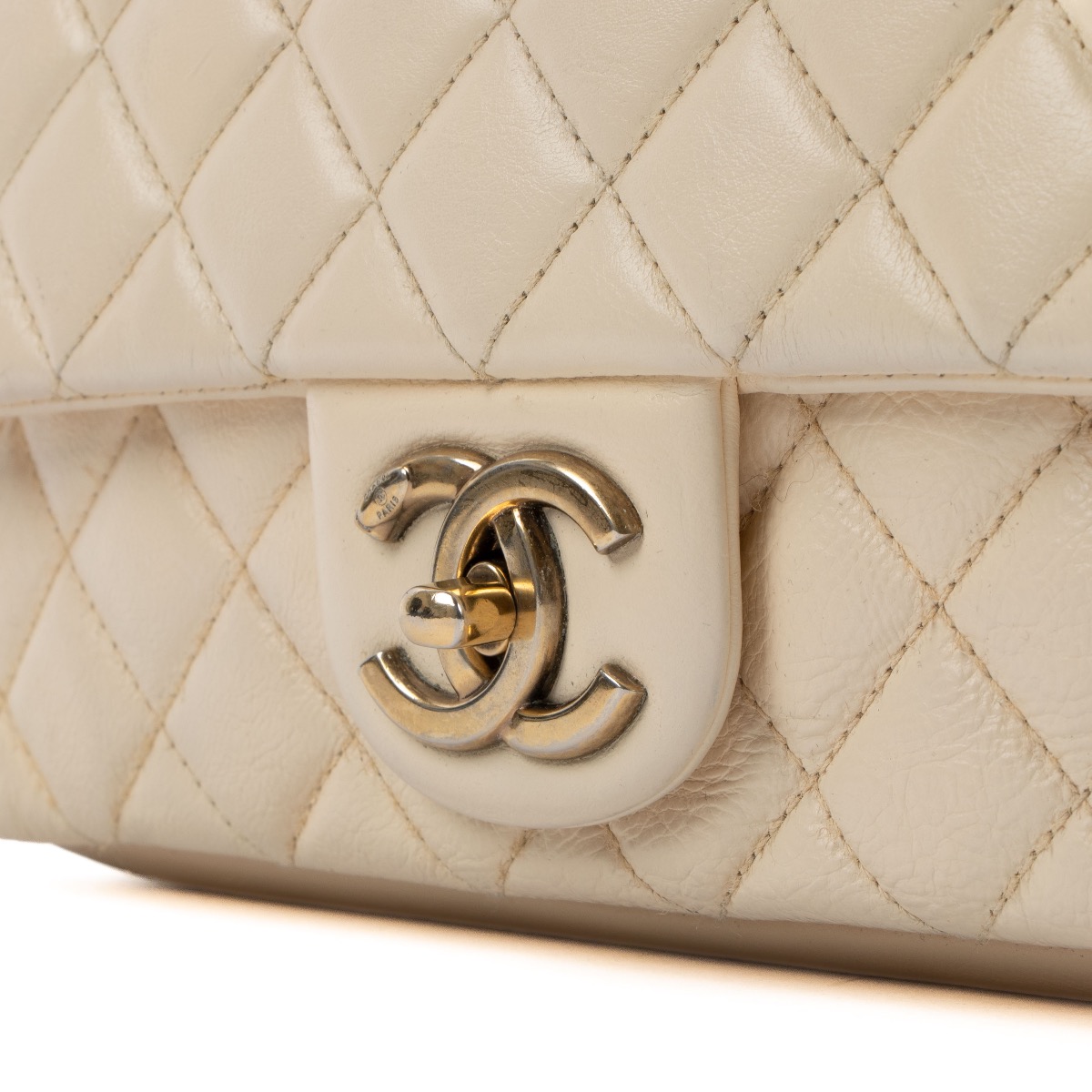 Chanel Cream Quilted Leather CC Crown Flap Bag ○ Labellov