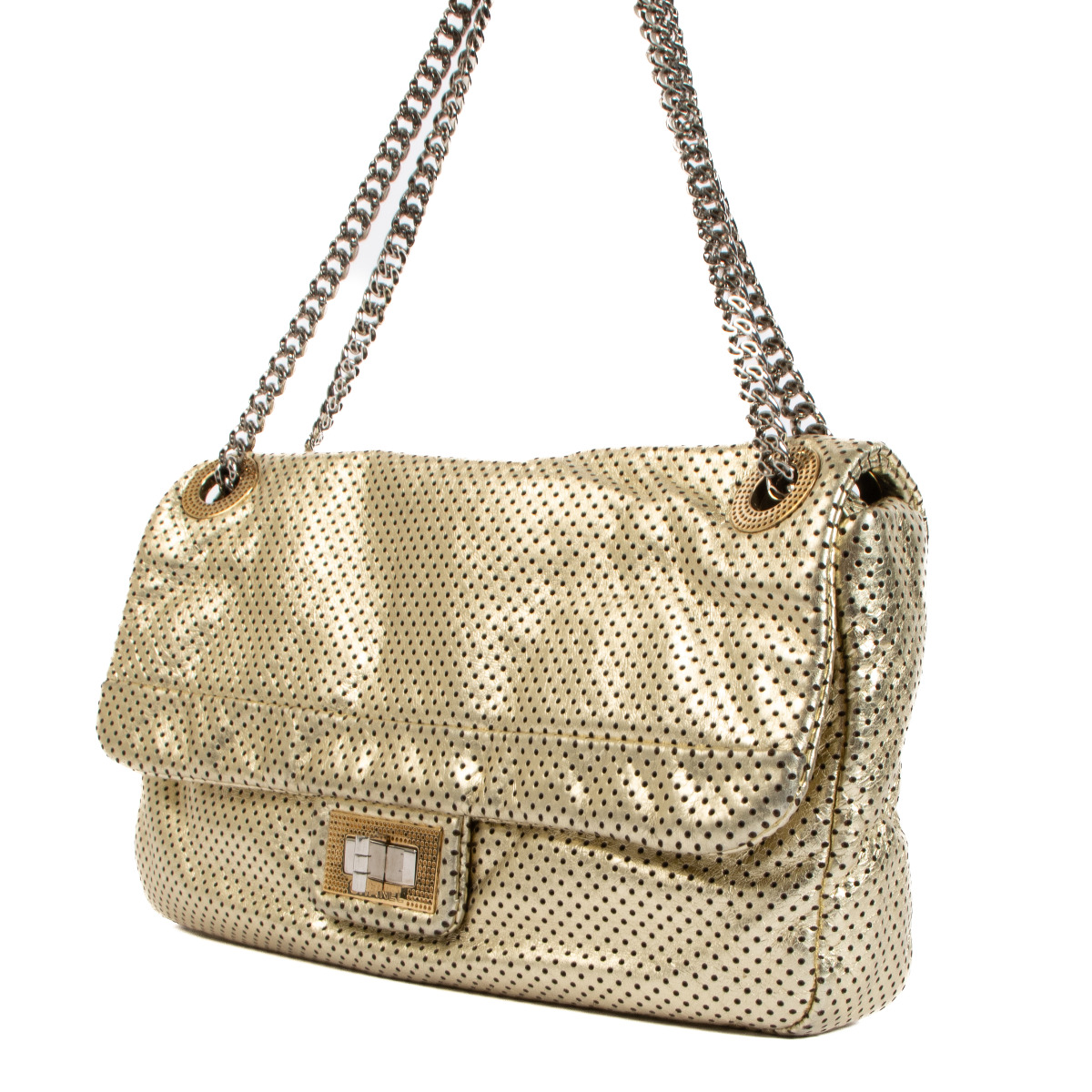 Chanel 2.55 Gold Perforated Drill Metallic Flap Bag ○ Labellov
