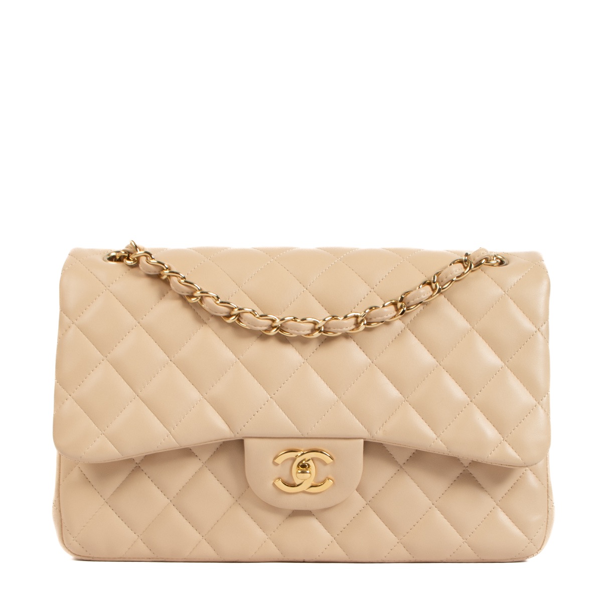 Chanel Beige Lambskin Large Classic Flap Bag ○ Labellov ○ Buy