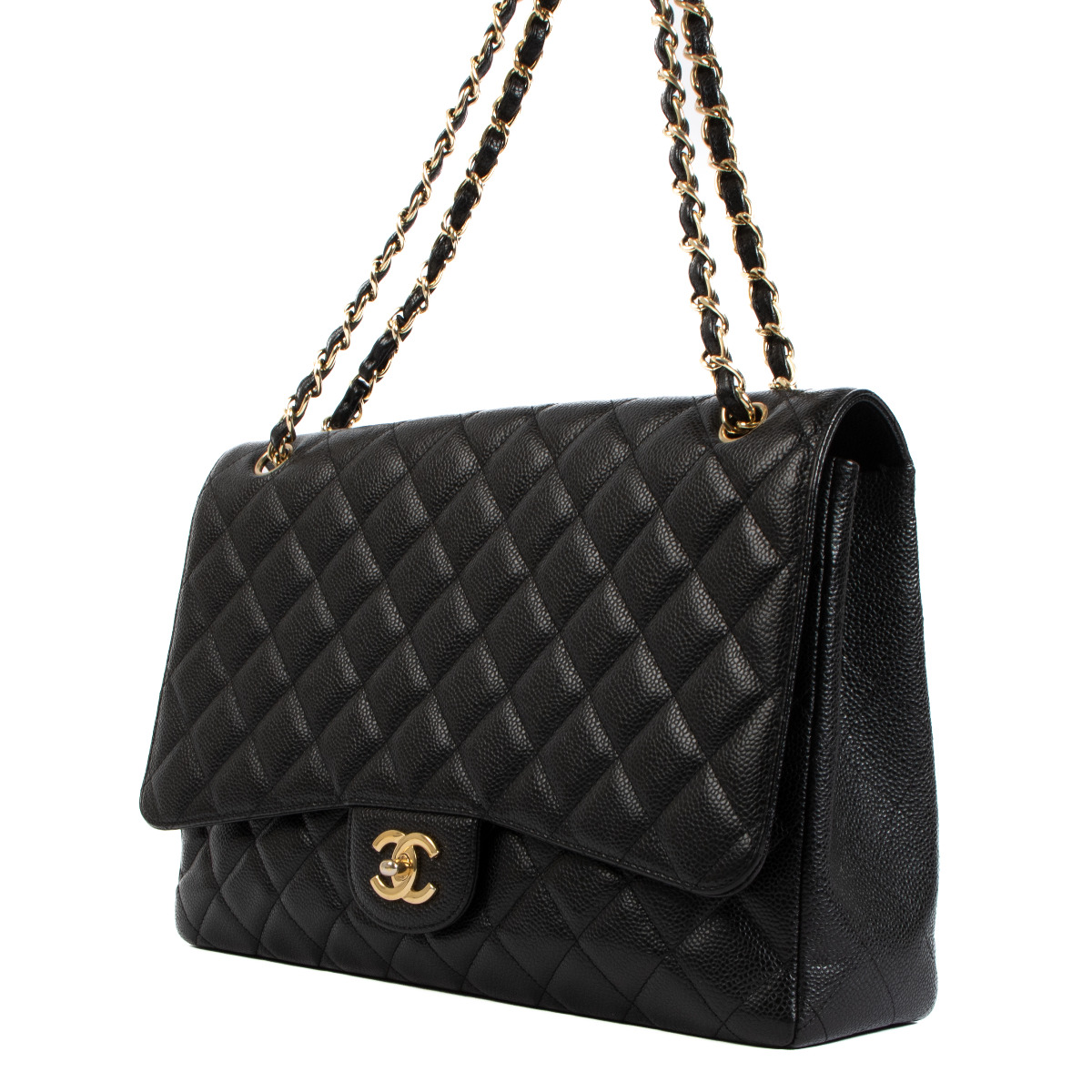 Chanel Maxi Black Quilted Lambskin Classic Double Flap Bag 100% Auth