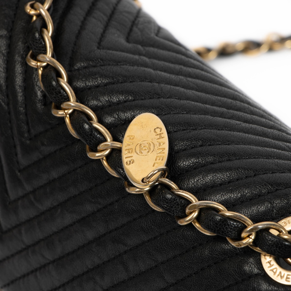 Chanel Black Chevron Goatskin Medallion Flap Bag Labellov