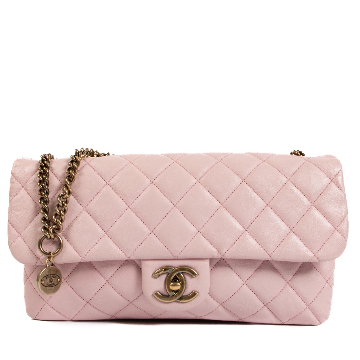Chanel Pale Pink Calfskin CC Crown Flap Bag Labellov Buy and