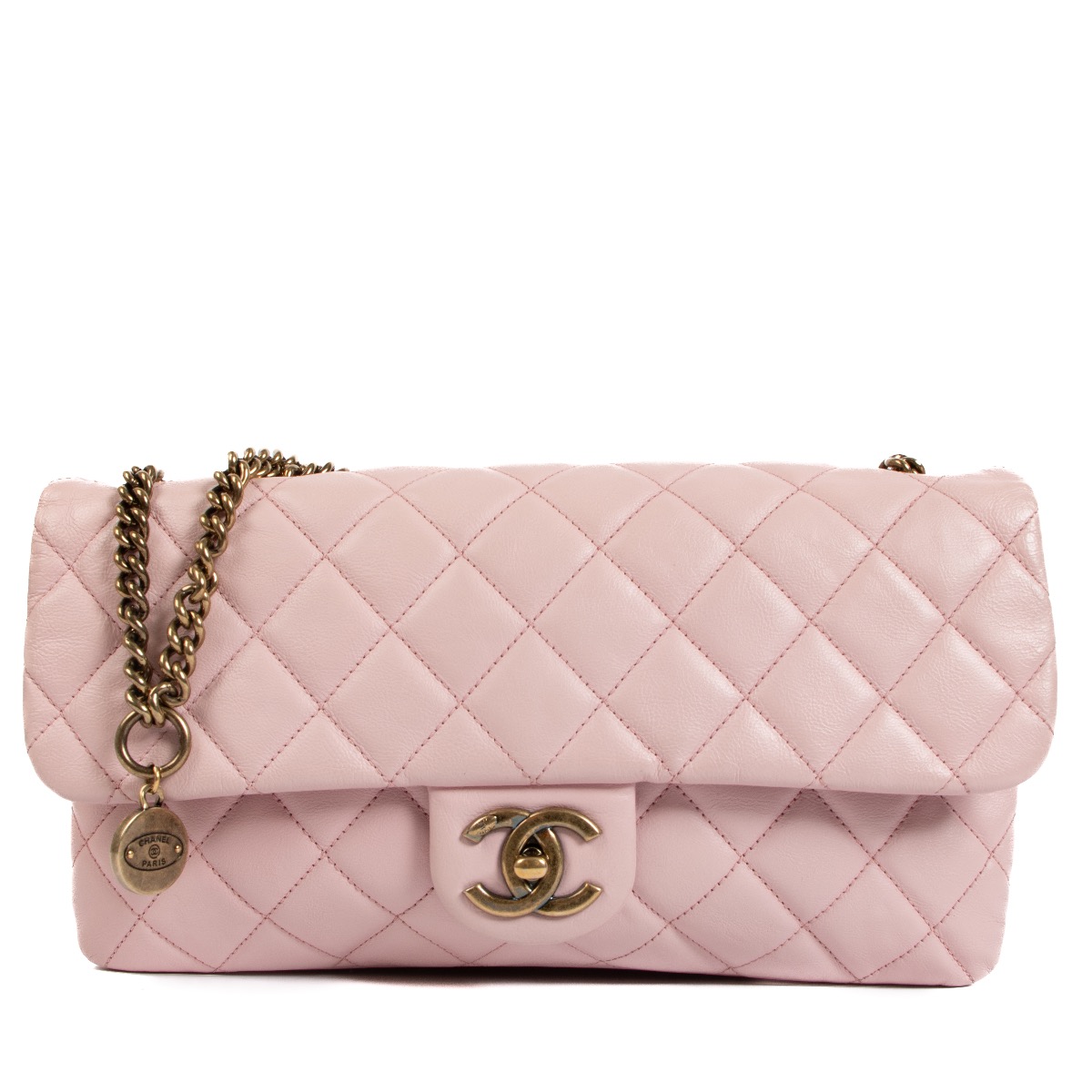 Chanel Pale Pink Zipped Back Pocket Calfskin Flap Bag ○ Labellov