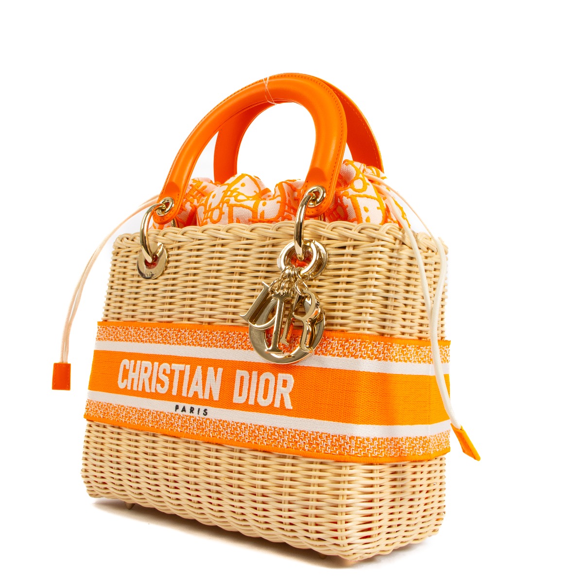Dior Lady Dior Medium Wicker Fluo Orange Bag ○ Labellov ○ Buy