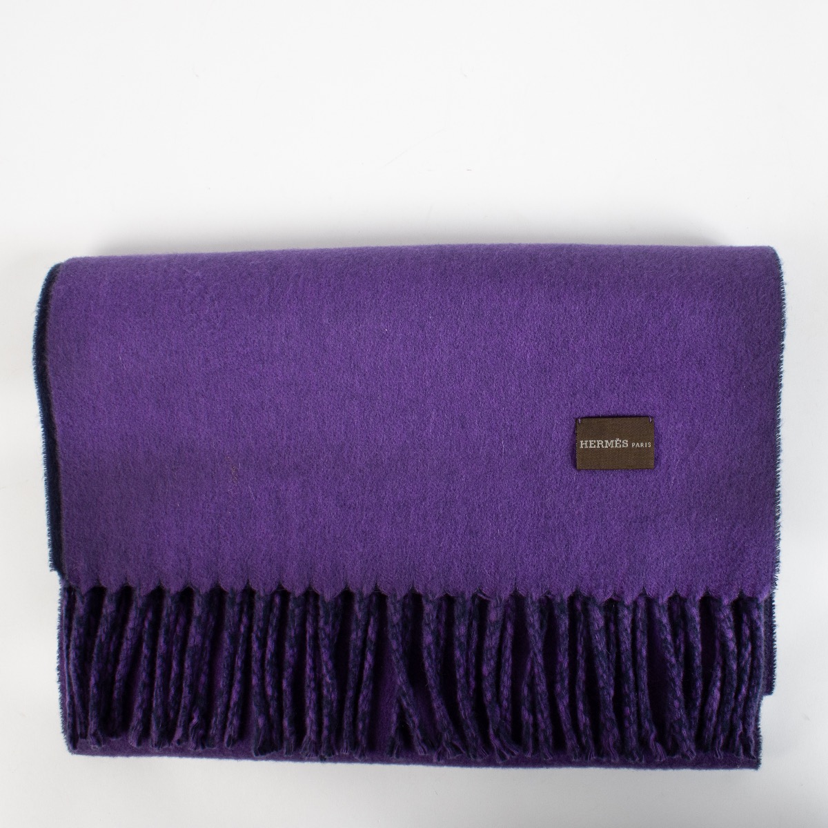 Hermes Reversible Purple Cashmere Muffler Scarf ○ Labellov