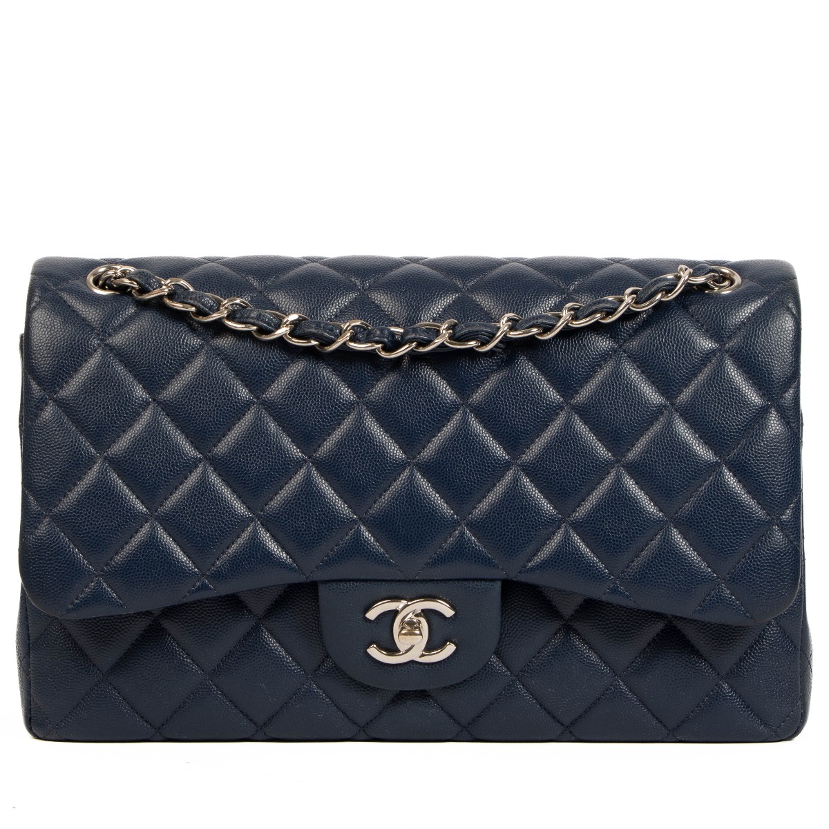Chanel Navy Caviar Leather Large Classic Bag ○ Labellov ○ Buy