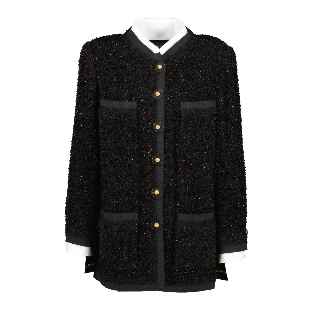 CHANELスタッフジャケット Chanel Tweed Mock Shirt Jacket - size FR44 ○ Labellov ○ Buy and