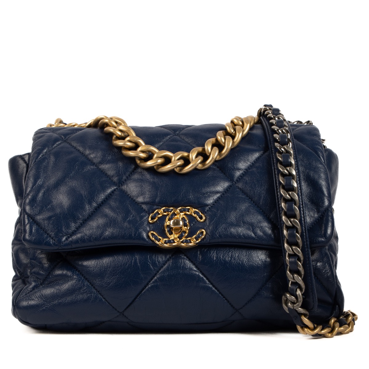 Chanel Blue Shiny Goatskin 19 Large Handbag ○ Labellov