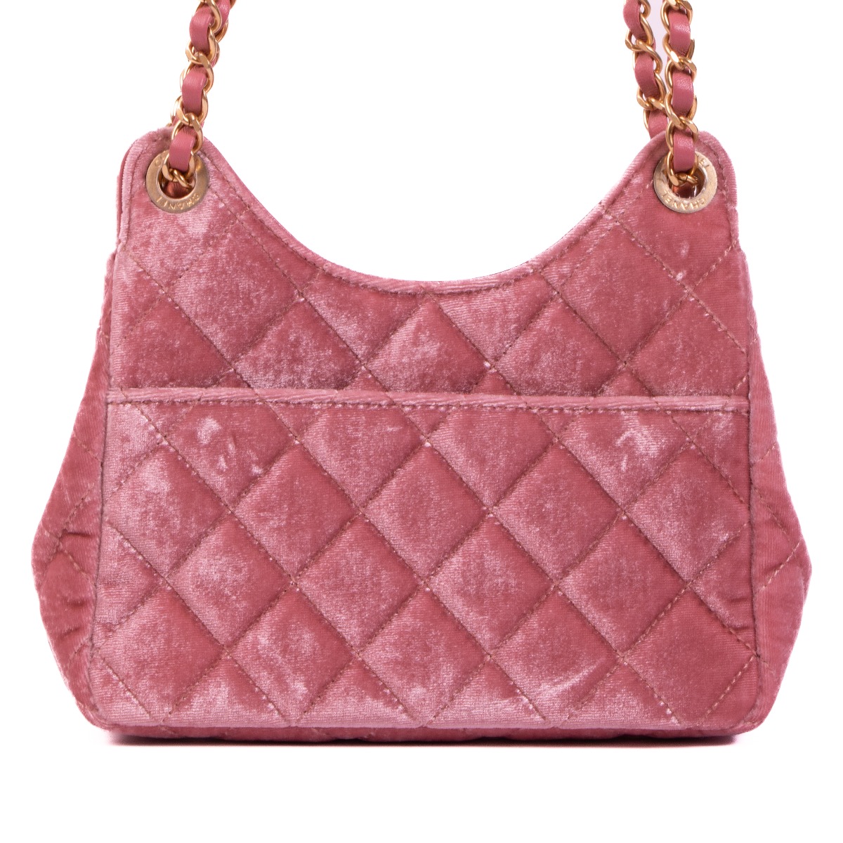 Pink velvet chanel travel bag hot sale