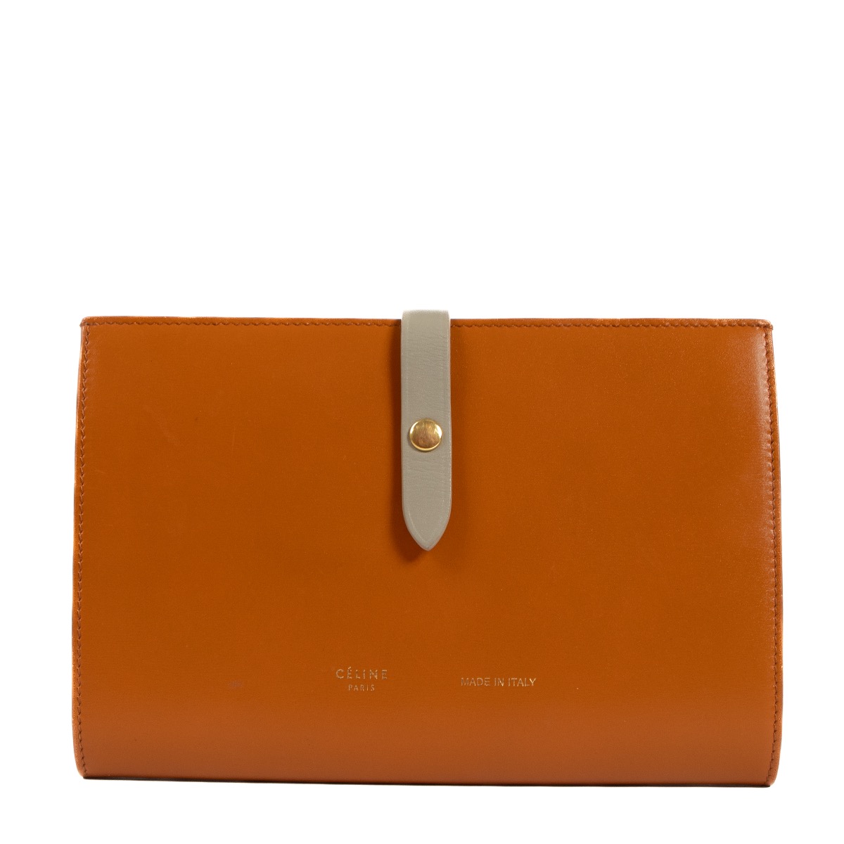Celine Bicolor Camel Grey Calfskin Leather Strap Essentials Wallet