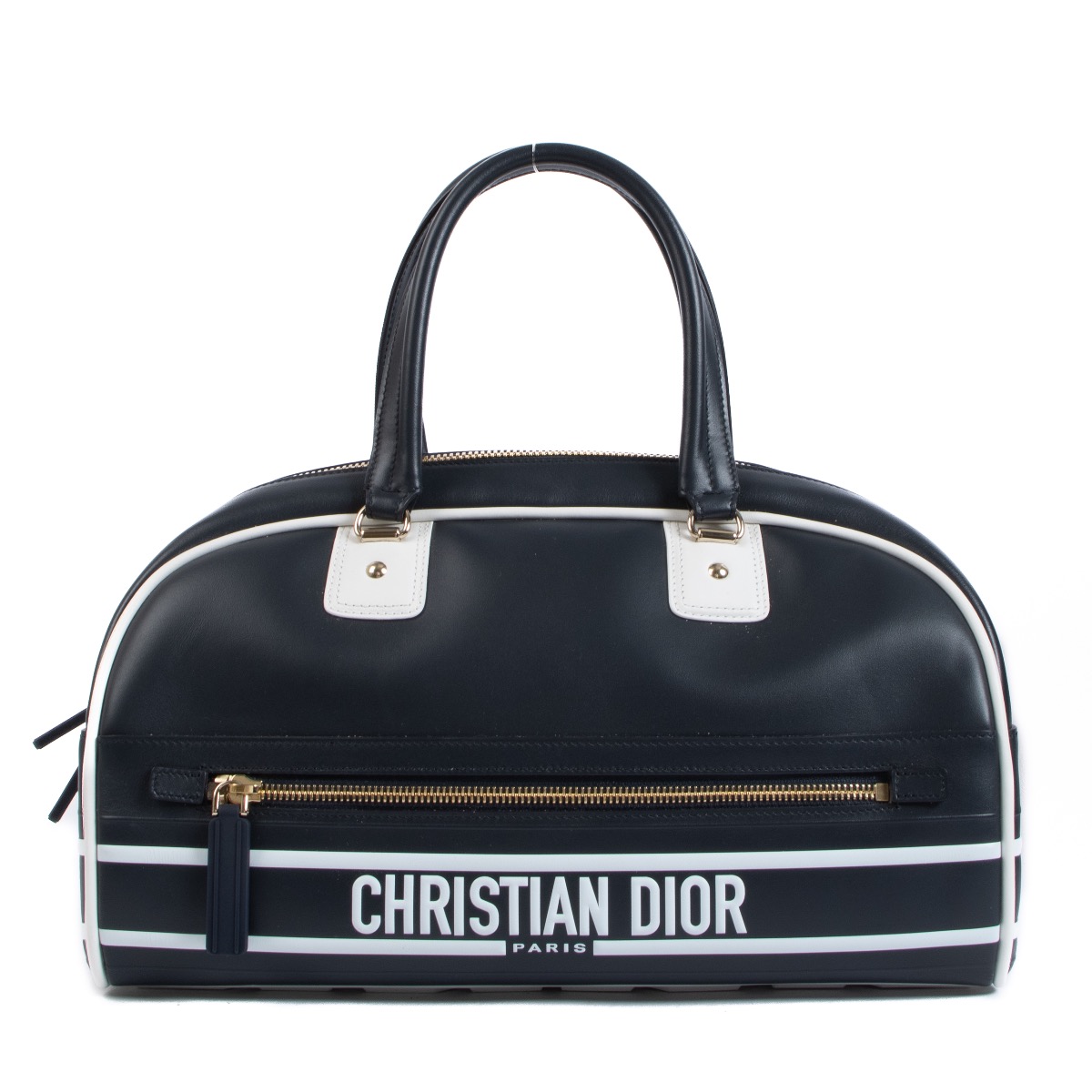 Christian Dior Blue Leather Vibe Bowling Bag Labellov Buy and Sell Authentic Luxury