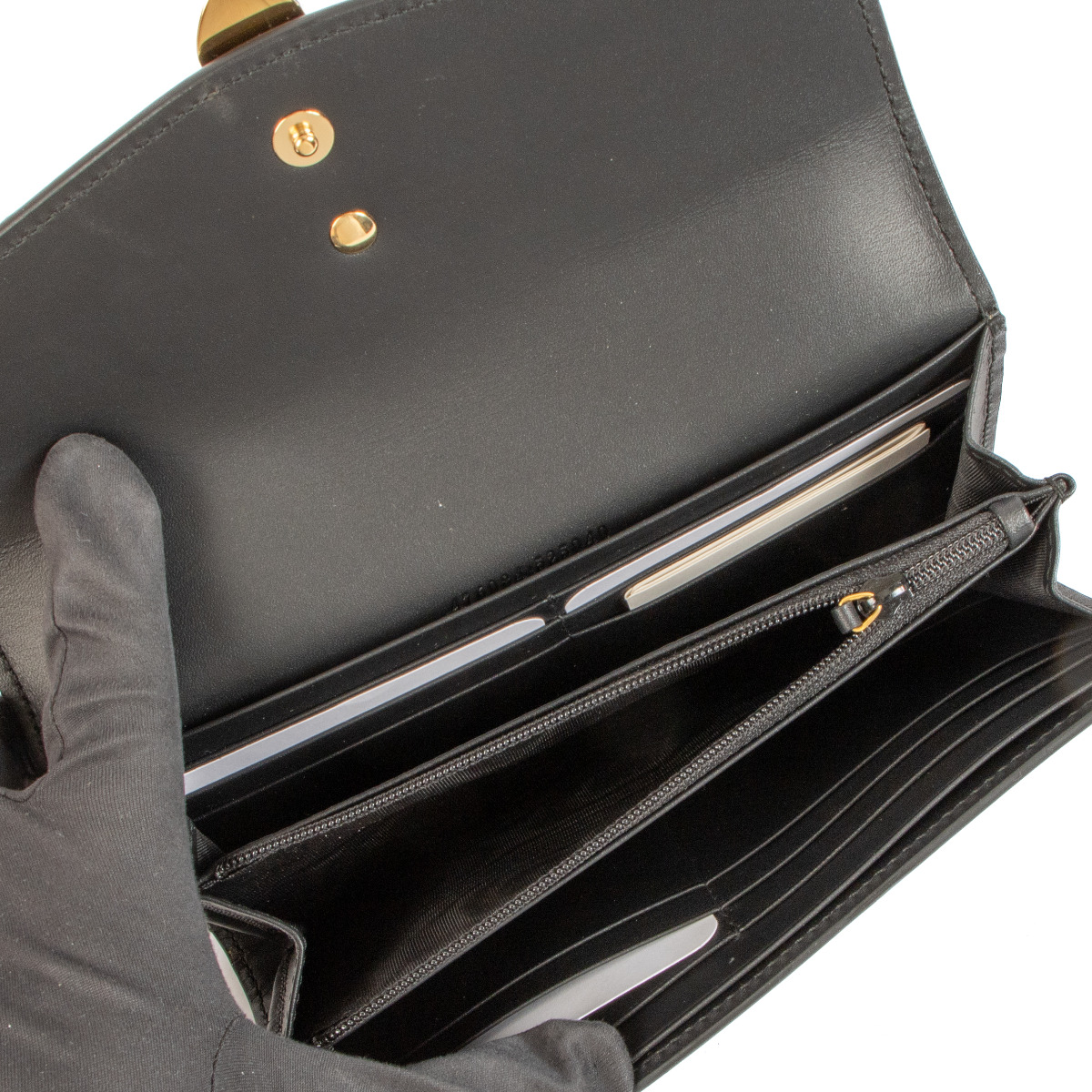 Gucci Black Leather Signature Web Sylvie Continental Wallet