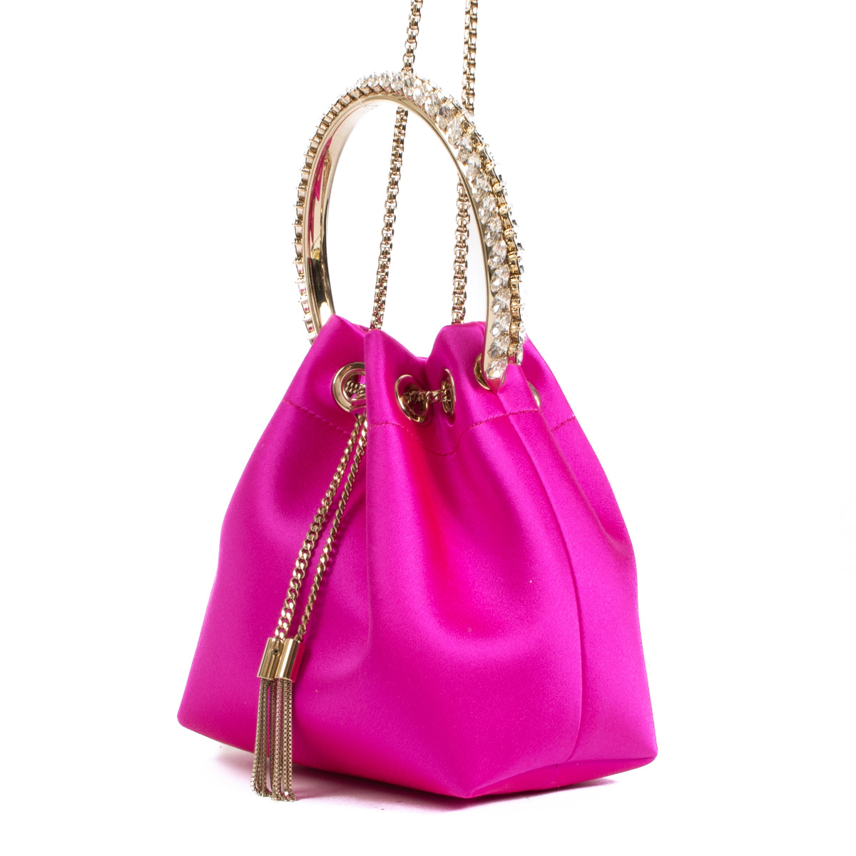Jimmy Choo Bon Bon Mini Pink Satin Crystal Handle Bag
