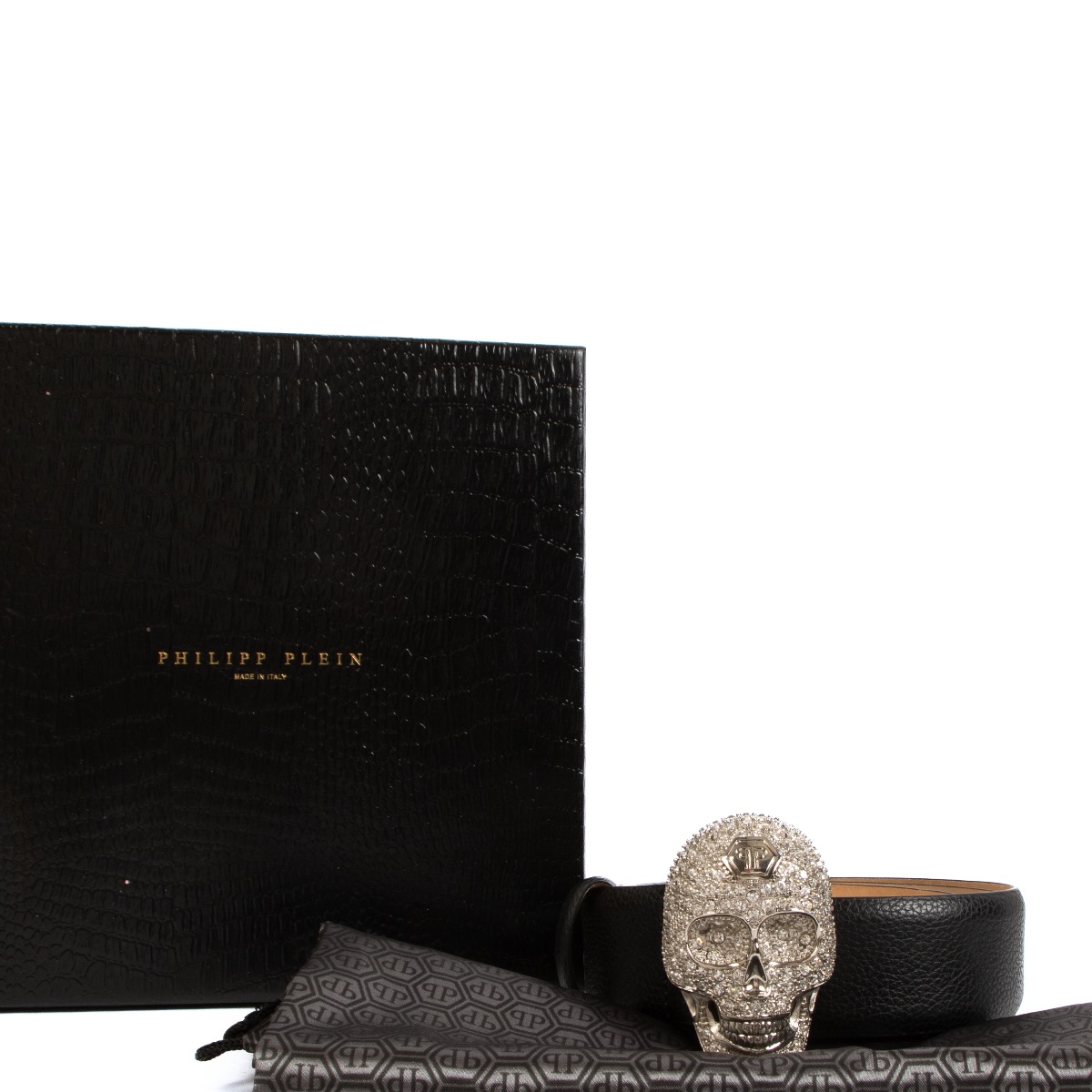 Philipp Plein Black Crystal Skull Belt - size 95 ○ Labellov