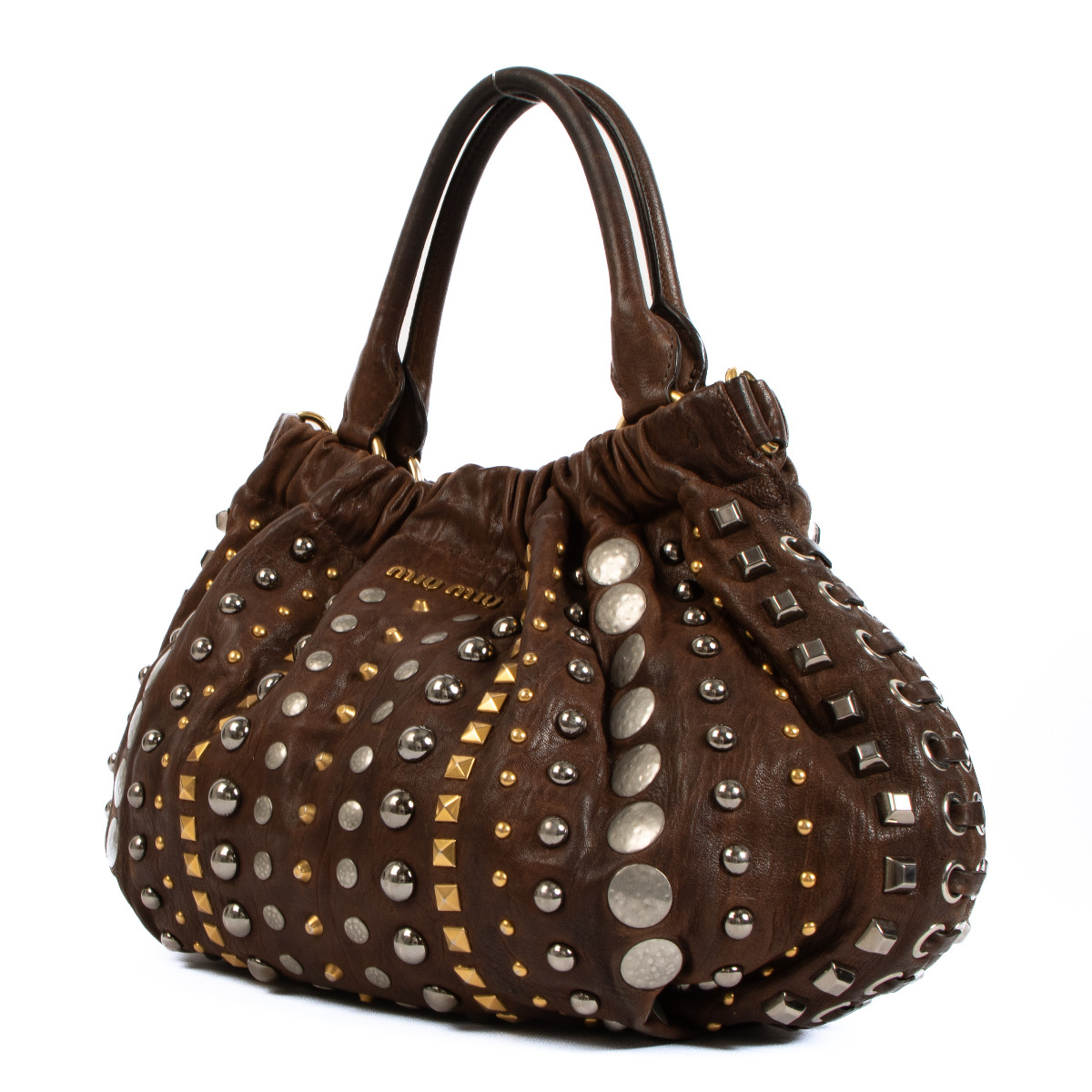 Miu Miu Brown Studded Shoulder Bag ○ Labellov ○ Buy and