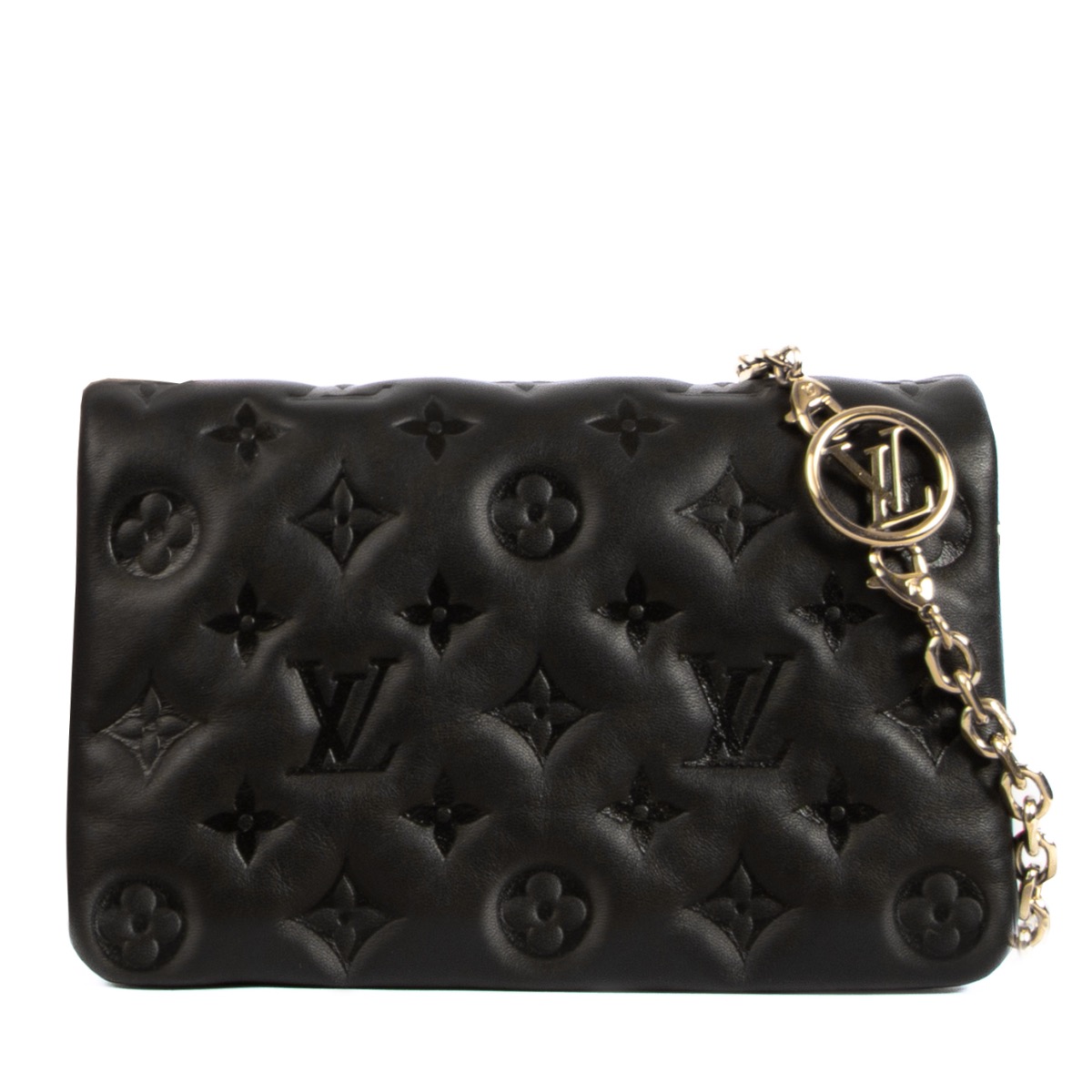 Louis Vuitton Clutch Purse Black With Gold Chain Strap for Sale in