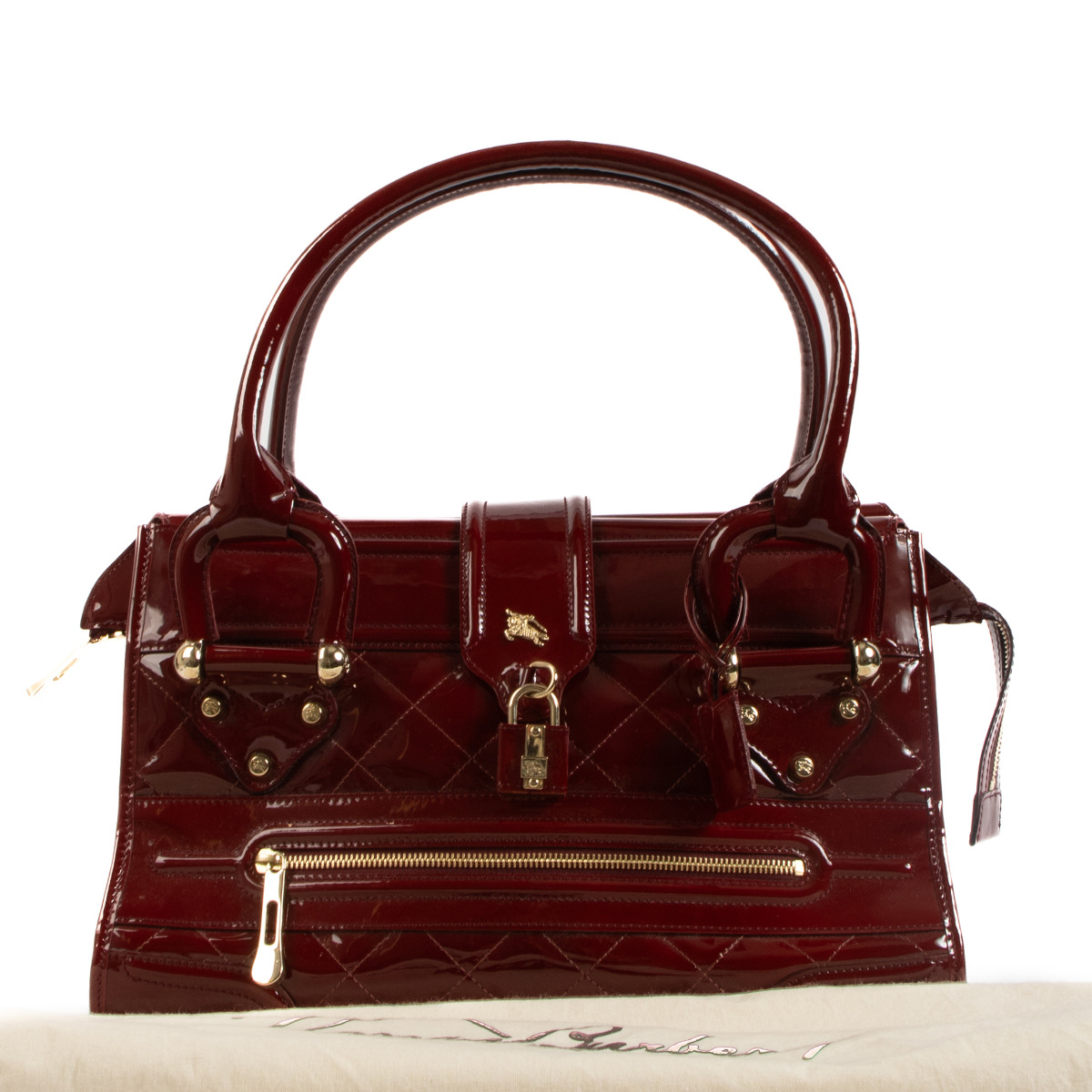 Burberry Red Quilted Patent Leather Manor Shoulder Bag