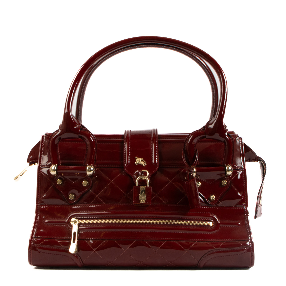 Burberry Red Quilted Patent Leather Manor Shoulder Bag