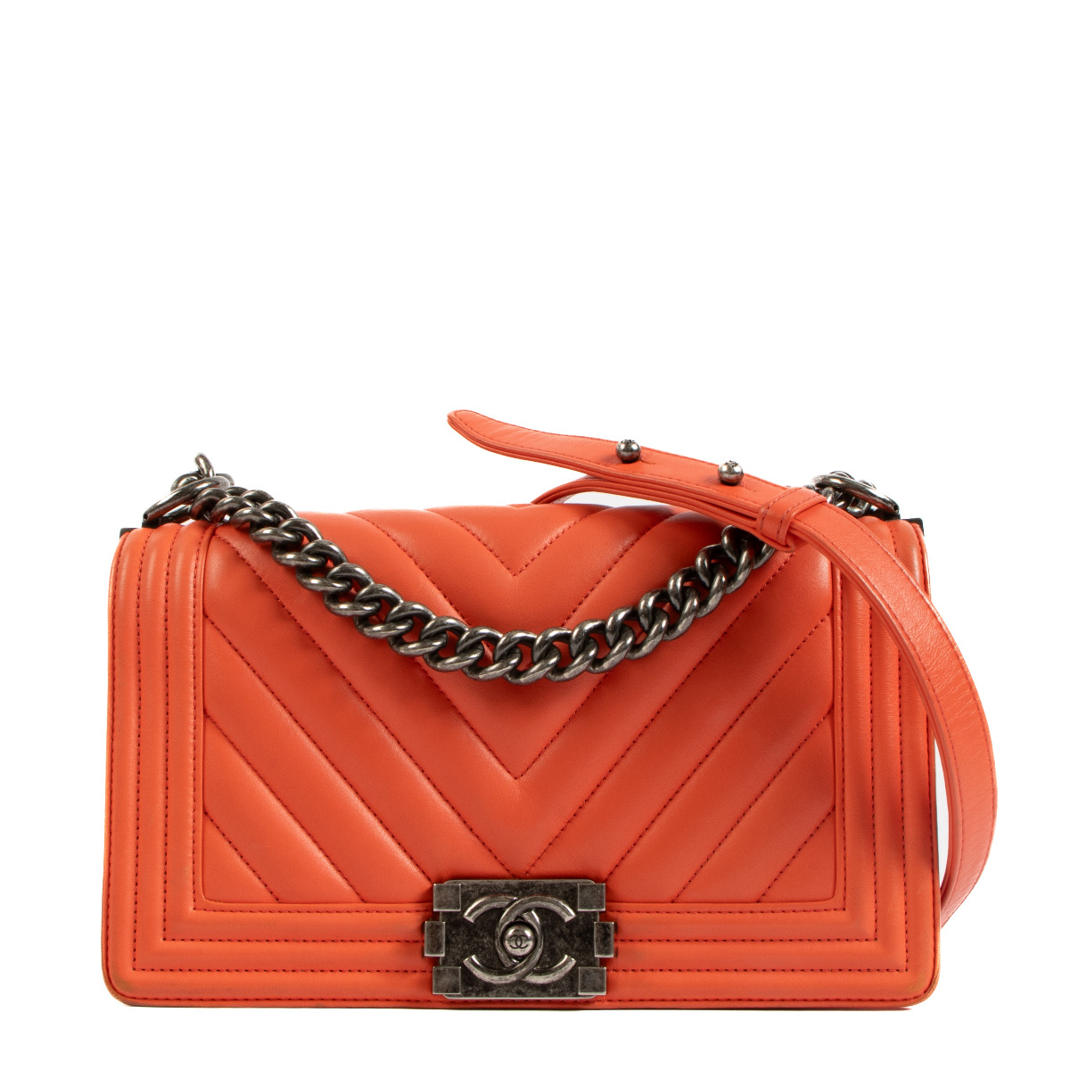 Chanel red top chevron boy bag