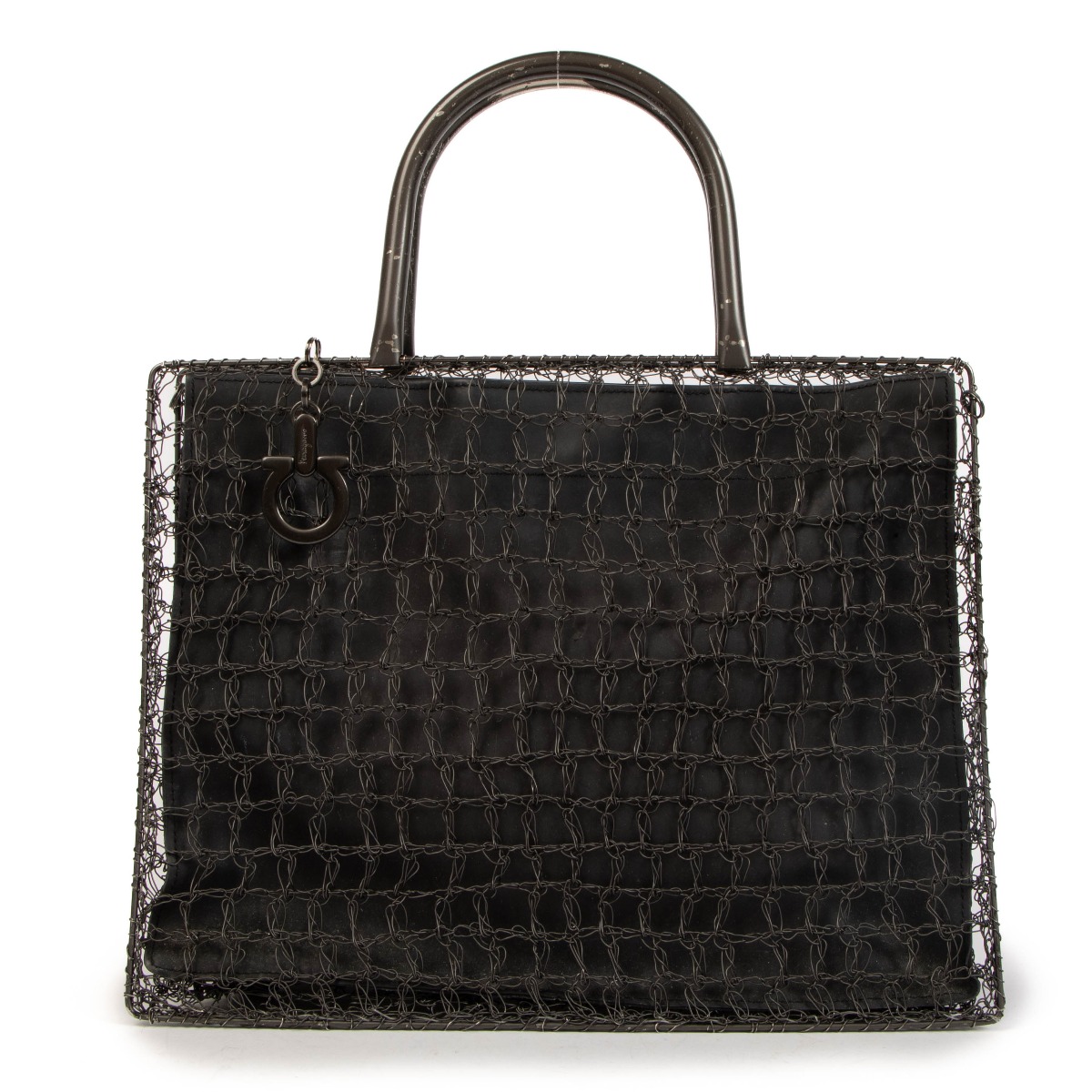 Ferragamo Grey Crochet Metal Mesh Crossbody Bag ○ Labellov
