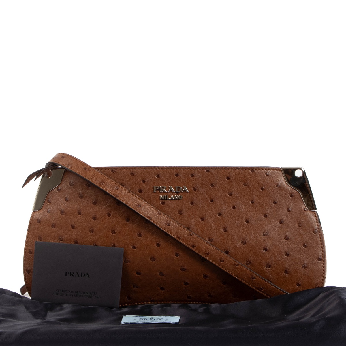 Prada Tabacco Ostrich Sidonie Crossbody Bag ○ Labellov