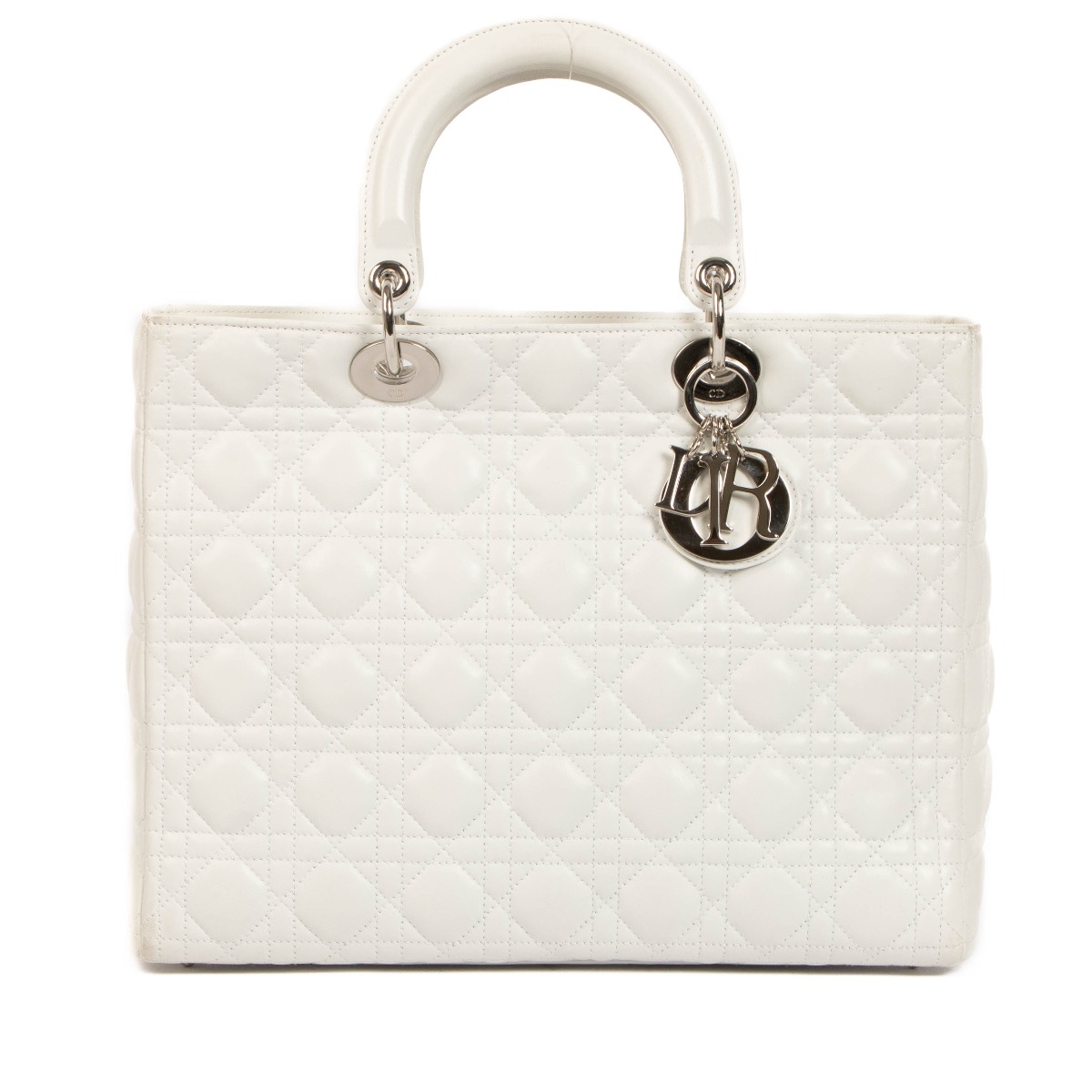 Christian Dior White Cannage Large Lady Dior Bag Labellov