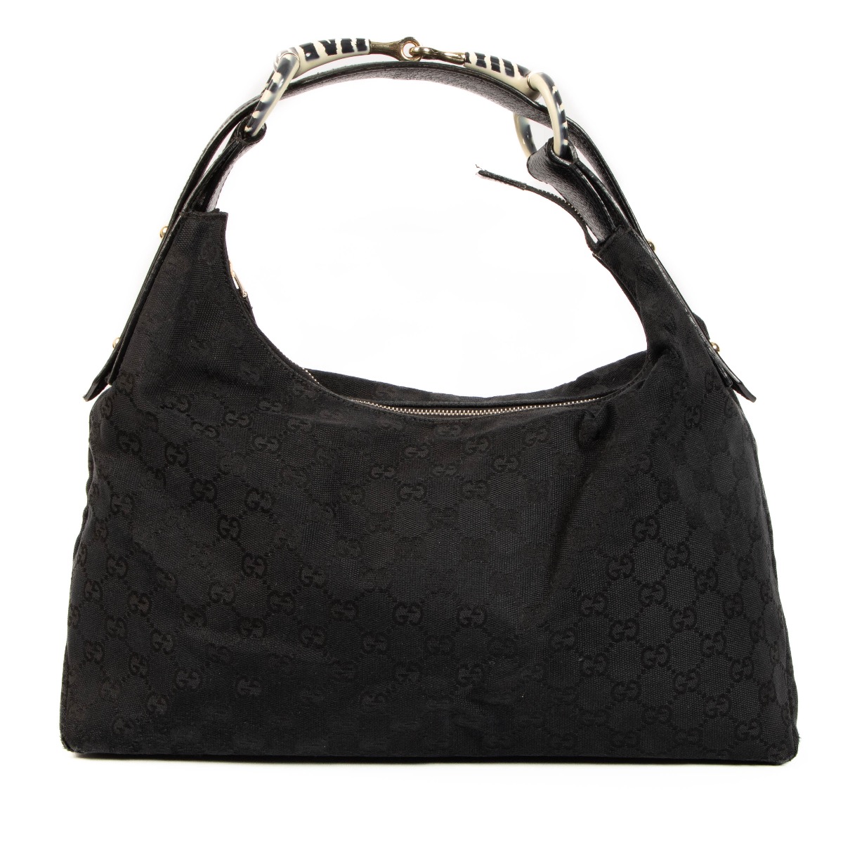 Gucci Black GG Canvas Zebra Horsebit Hobo Bag Labellov Buy