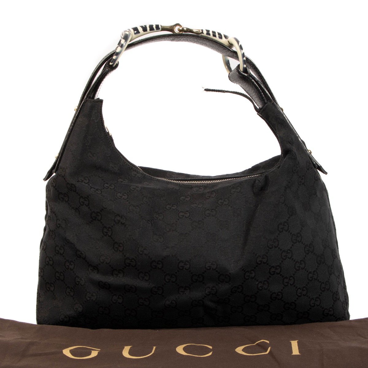 Gucci Black GG Canvas Zebra Horsebit Hobo Bag ○ Labellov ○ Buy