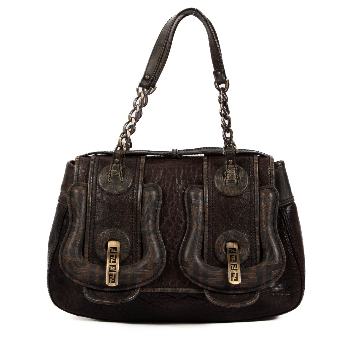 Fendi Vintage FF Brown Leather B Bag Labellov Buy and Sell Authentic Luxury