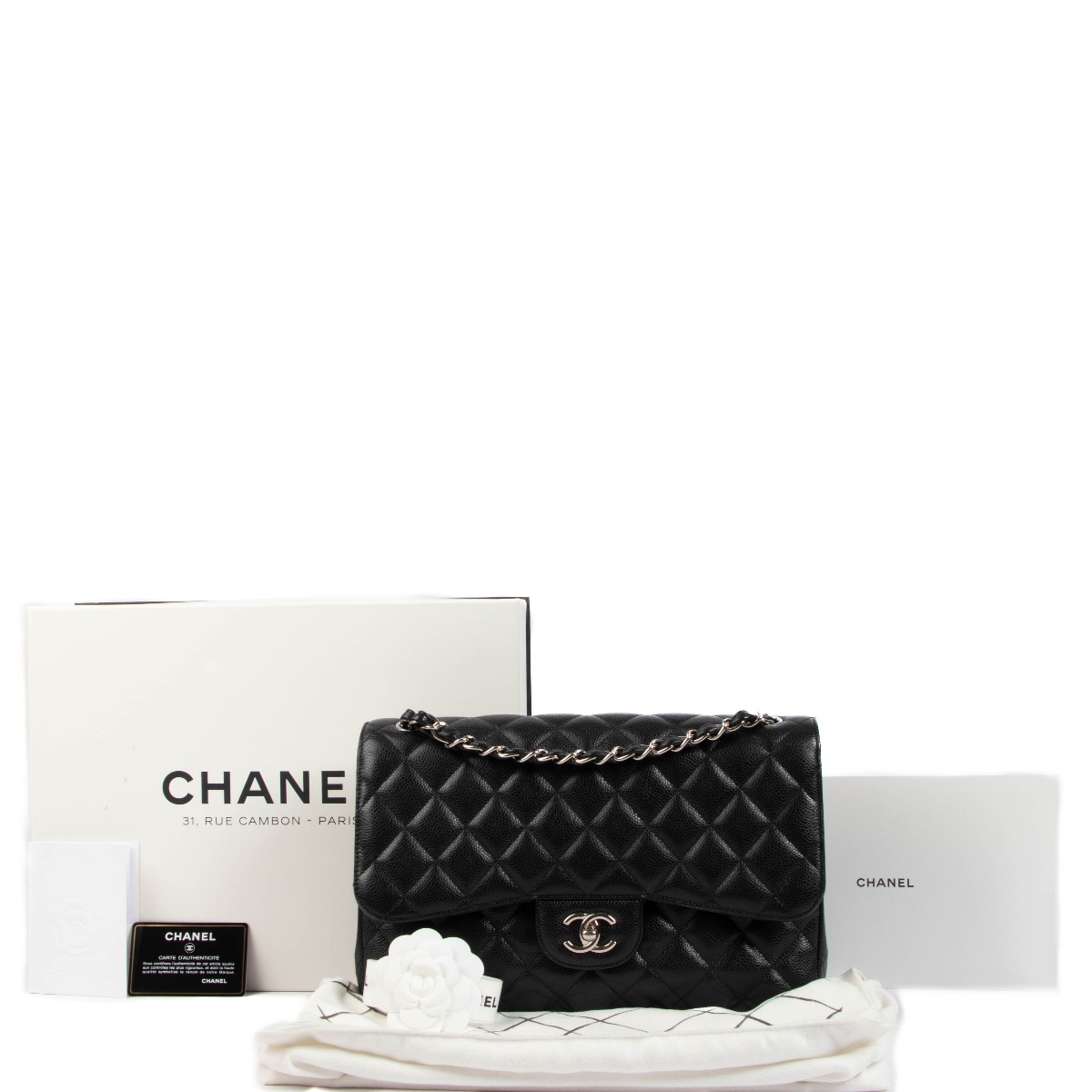 Chanel Black Caviar Leather Large Classic Flap Bag ○ Labellov
