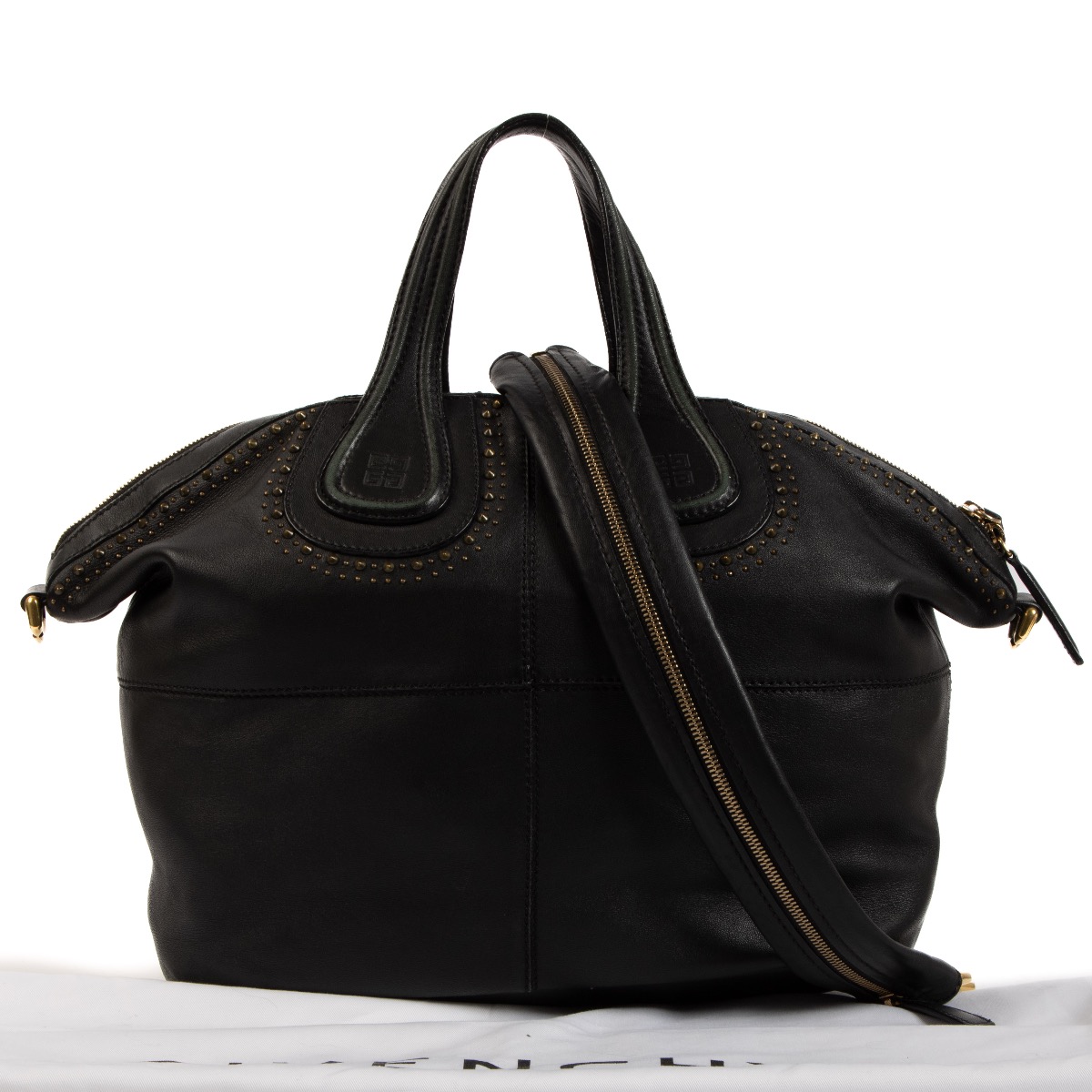 Givenchy Black Smooth Leather Studded Medium Nightingale Bag
