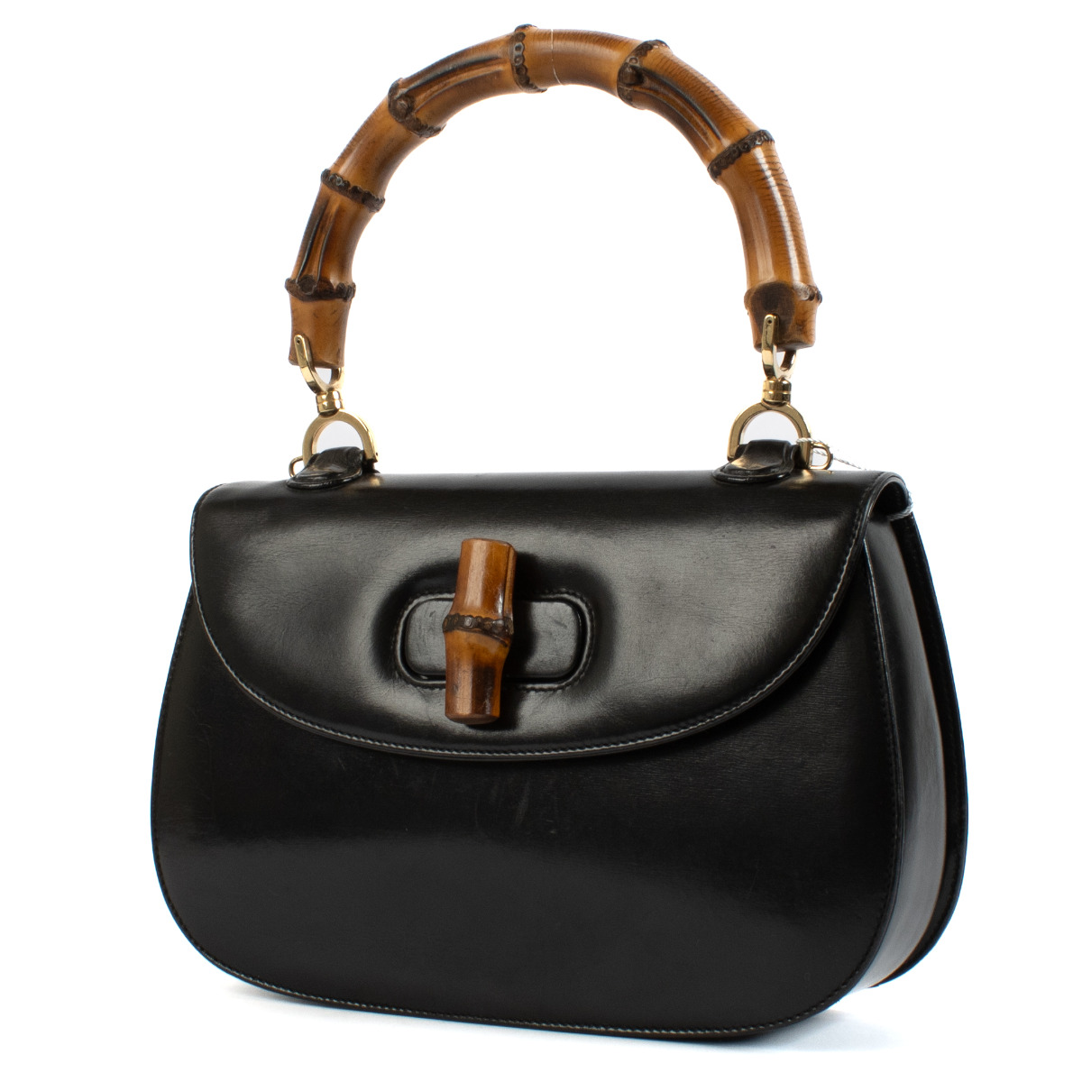 グッチバンブー Gucci Black Medium 1947 Bamboo Top Handle Bag ○ Labellov