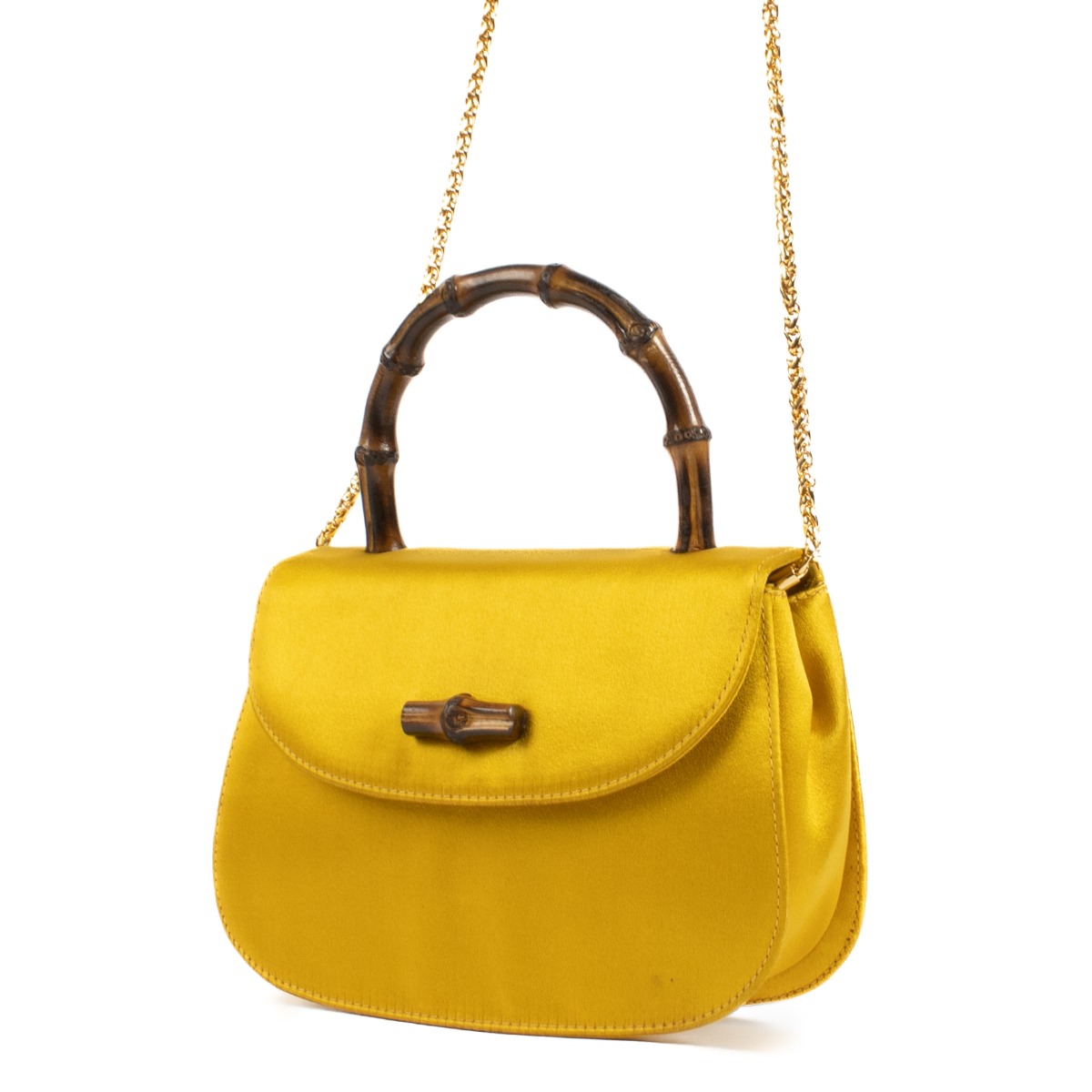 Gucci Yellow Satin Bamboo Night Evening Bag ○ Labellov ○ Buy and