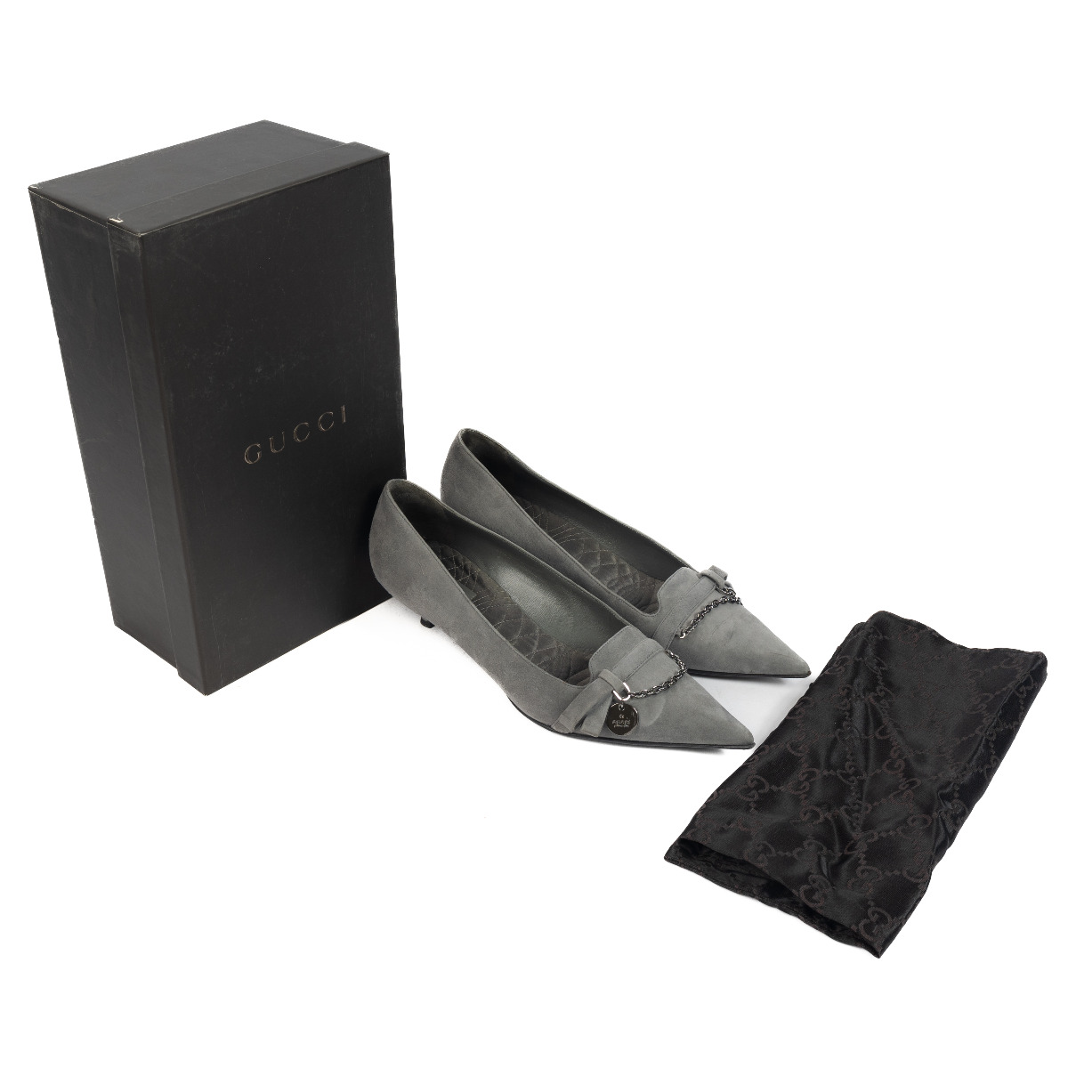 Gucci ブラック ポインテッドトゥ ミュール size表記35C Gucci Grey Suede Pointy Kitten Heel Pumps - size 40
