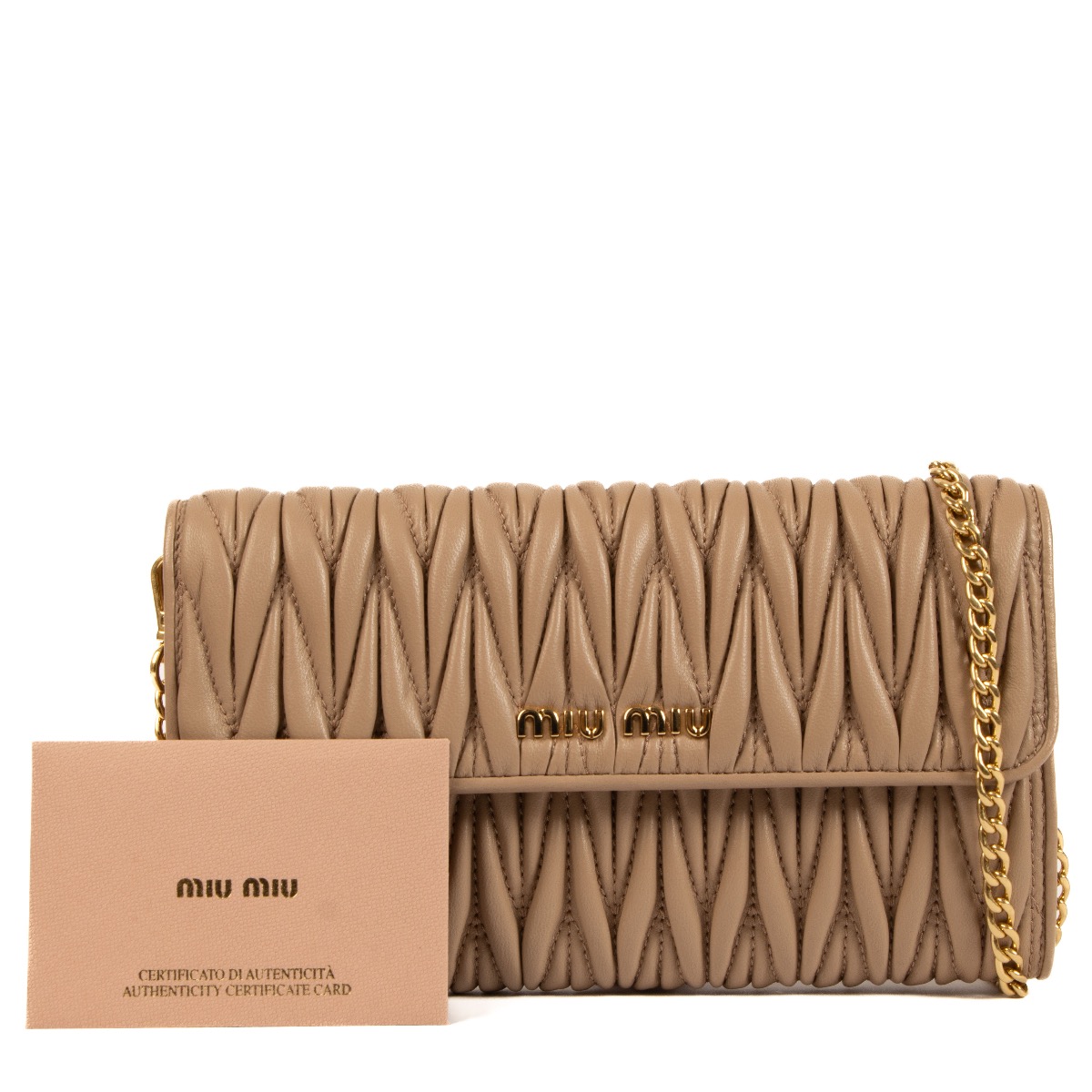 Miu Miu Beige Matelasse Wallet On Chain ○ Labellov ○ Buy