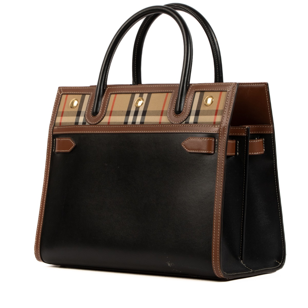 Burberry Black Leather/Vintage Check Title Bag ○ Labellov