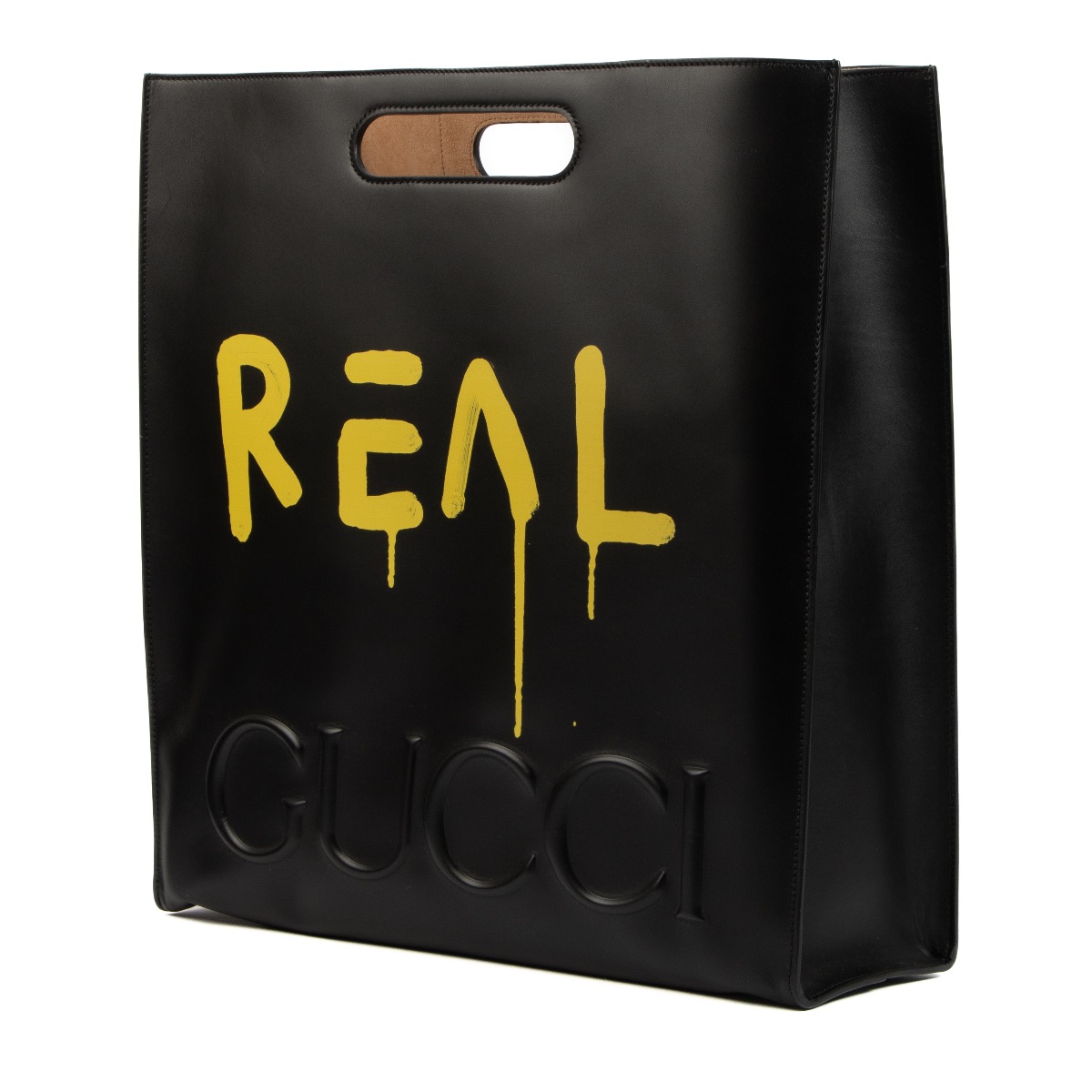 Gucci Black and Yellow Leather Graffiti Ghost Tote Bag Labellov