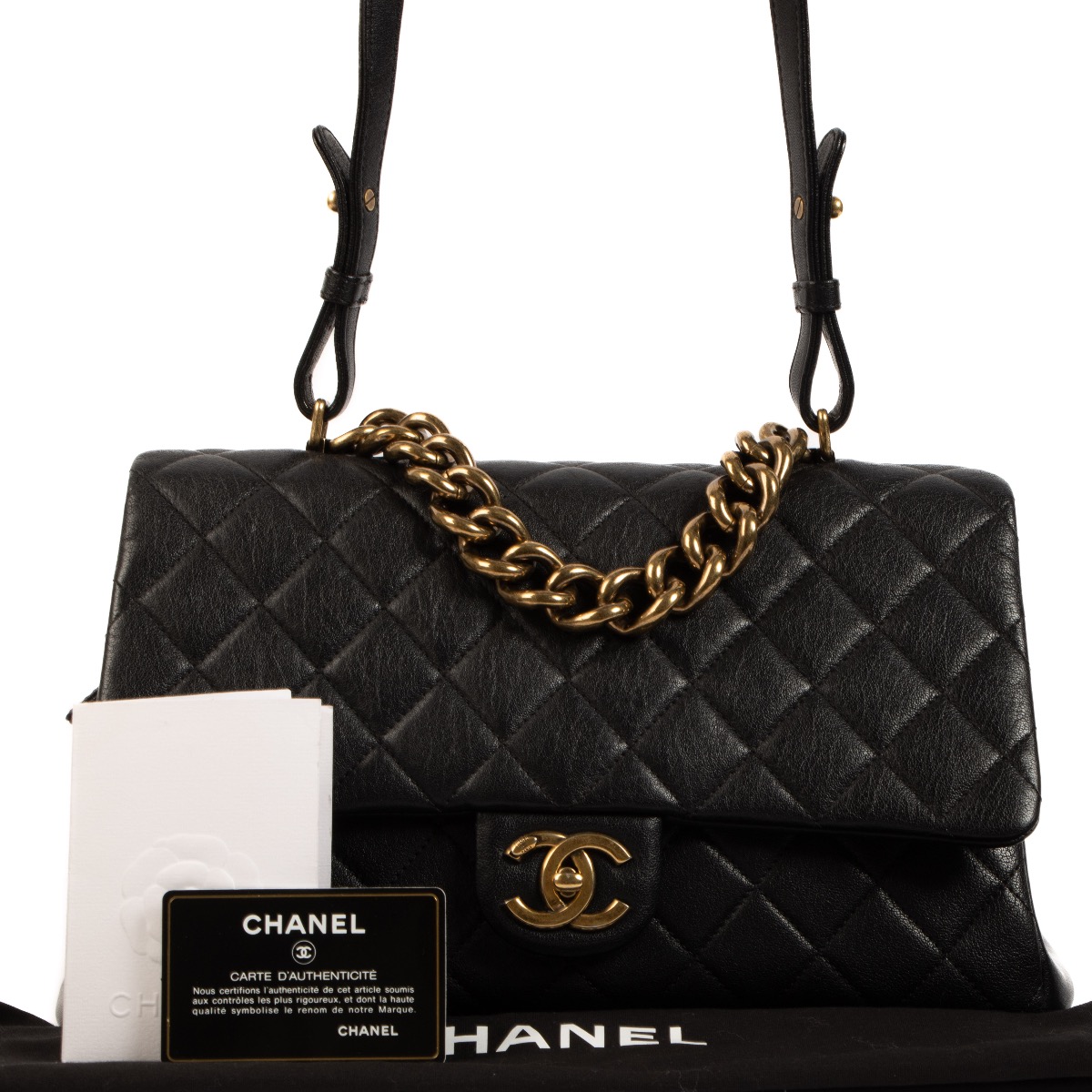 Chanel Vintage Gold Chain Tassel Black Lambskin Flap Bag - The Tanpopo Room
