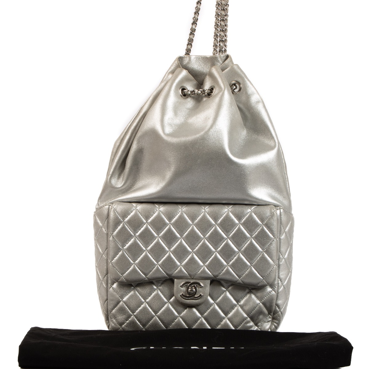 Chanel silver backpack hotsell